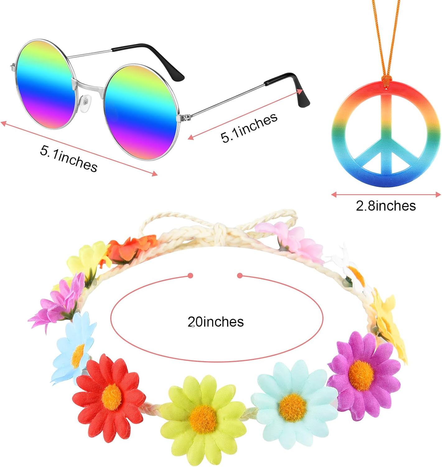 CHRORINE Hippie Costume Set Hippie Sunglasses Peace Sign for Party Decorations