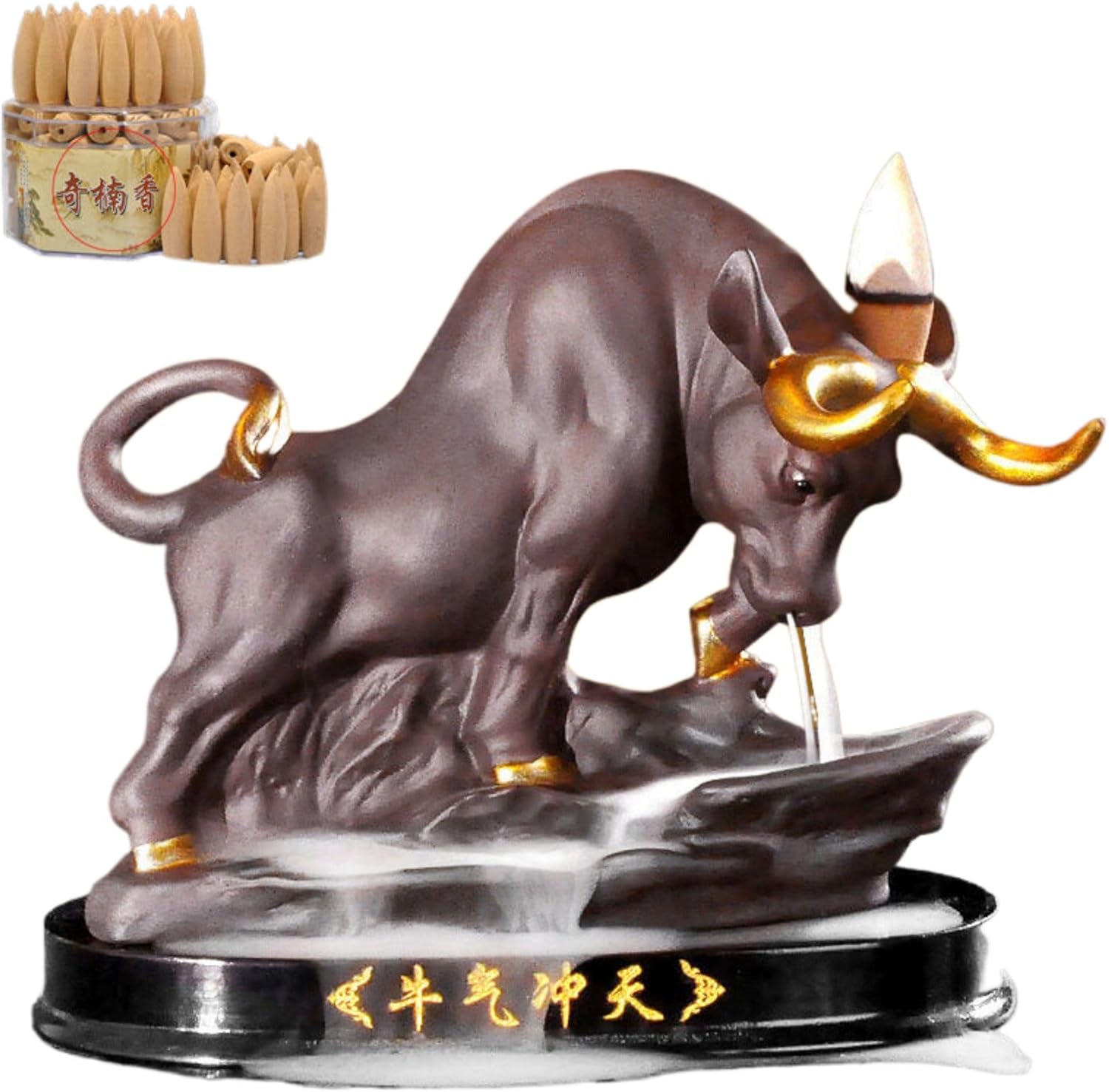 牛气冲天紫砂招财倒流香炉 Incense Sticks Holder,Yoga,Meditation Incense Burner 香炉 Incense Holder,创意 Ceramic Incense Holder 陶瓷办公家居香道摆件-12682