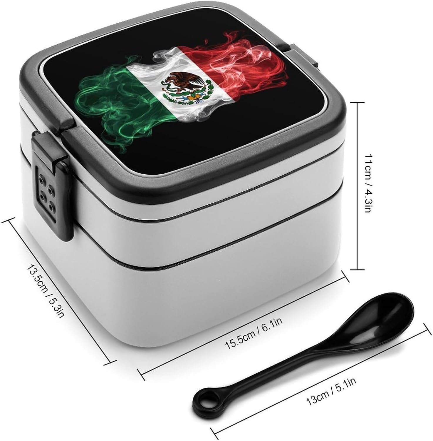 Mexico Mexican Fiag Bento Box with Spoon 2 Layer Food Container Cute Lunch Box for Travel Dining Work