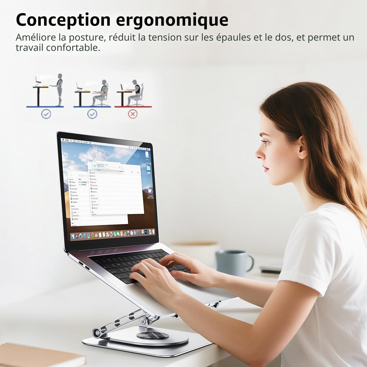 CreaDream Support pour Ordinateur Portable de Bureau en Aluminium avec Pied Rotatif à 360 °, Support Ergonomique et réglable pour Ordinateurs Portables de 10 à 17", MacBook Air Pro, Dell, HP