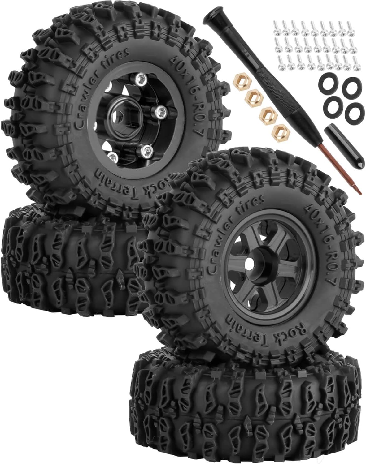 4Pcs 0.7 Beadlock Wheels and Tires for 1/30 SCX30 1/32 Red cat Ascent-32 RC Crawler Car,0.7 in Aluminum Heavy Duty Rims & RC Off Road Wheels Tires w/Sponge,RC Highway Drift Buggy Rally,Black