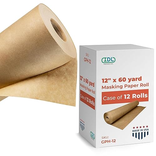 Miniatura 1 de IDL Packaging Rollo de papel de enmascaramiento marrón de 12 pulgadas x 60 yardas para cubrir el área (caja de 12)  Papel de pintura de