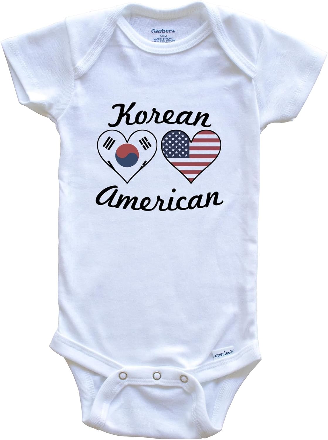 Really Awesome Shirts Korean American Flag Hearts One Piece Baby Bodysuit
