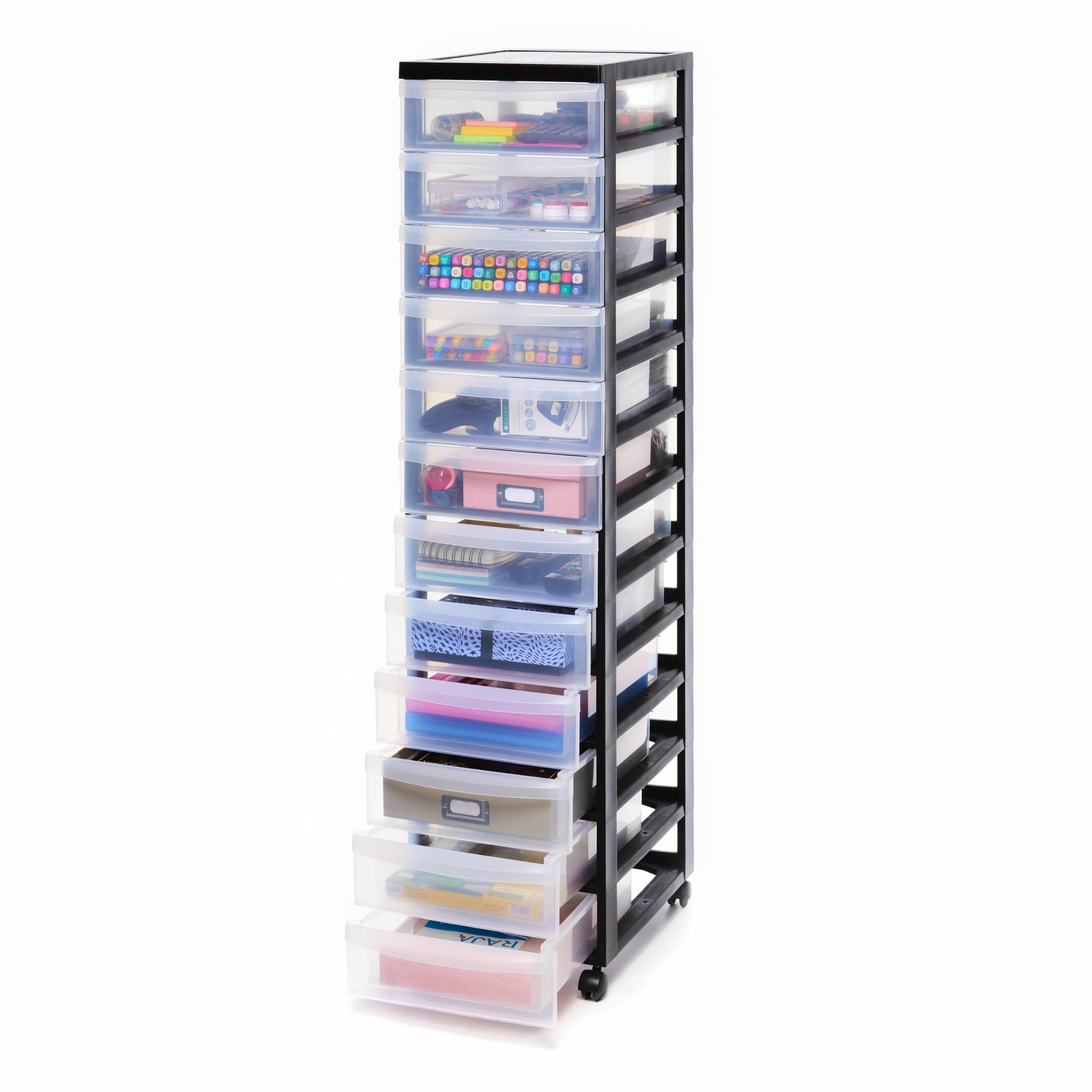Iris Ohyama DC-012 Meuble de Rangement à Roulettes 12 Tiroirs Plastique Noir