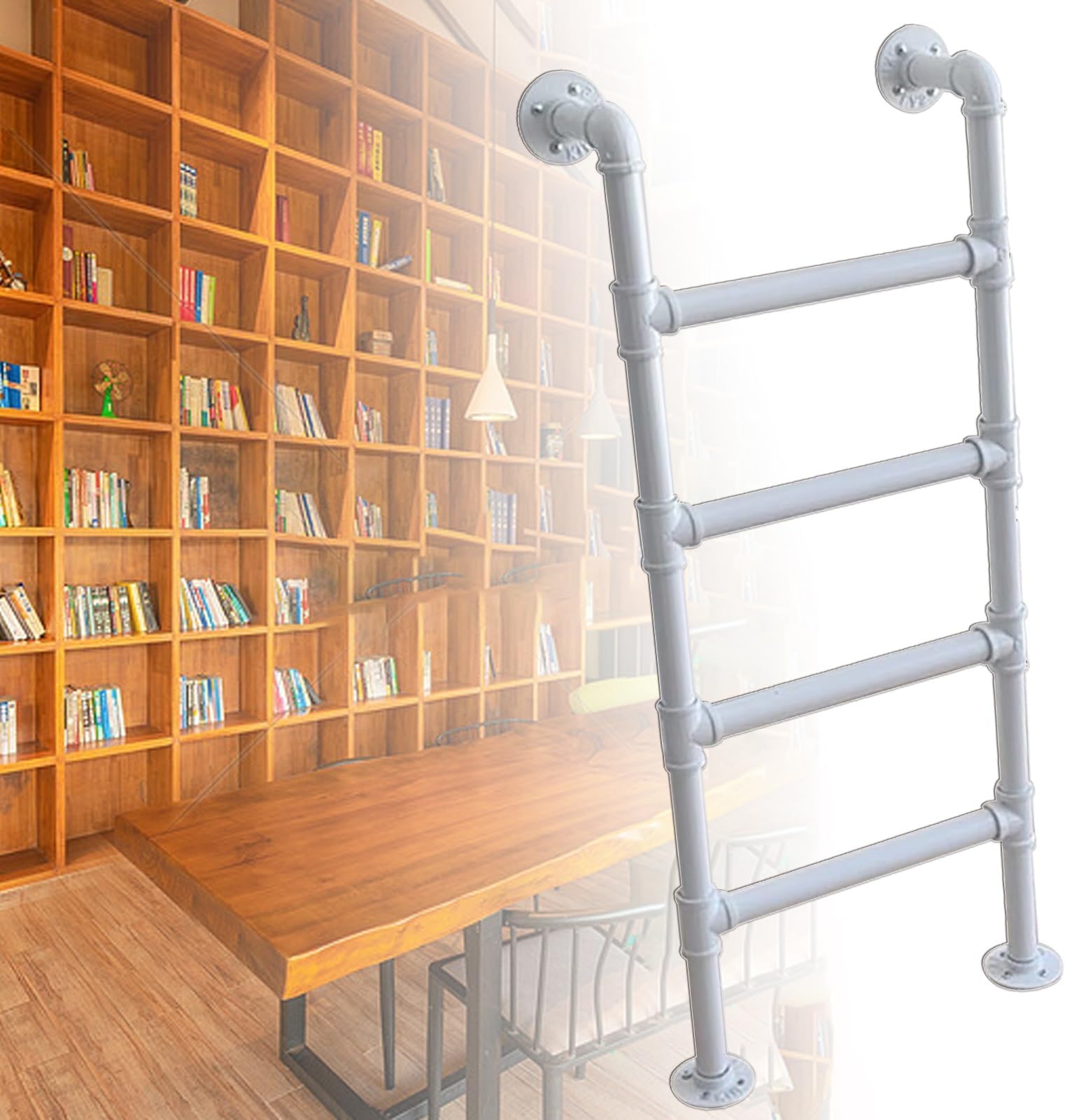 Heavy Duty White Wrought Iron Bunk Bed Ladder with Wall Mount 6 Step Safety Climb Ladder for Home Loft Attic Dorm Library Deck 61in