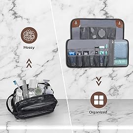 Estour Toiletry Bag for Men, Travel Essentials Travel Toiletry Bag, Water-Resistant Compact Bathroom Roll Organizer for Hygiene, Shaving kit, Gifts for men (3.Classic Black(Polyster))