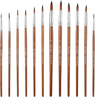 12pcs Round Watercolor Brushes Paint Brush Set, Brown | Watercolor Brushes for Acrylic Paint, Round Paint Brush Set, Artist Paint Brushes for Oil and Gouache Tempera Acrylics Ink