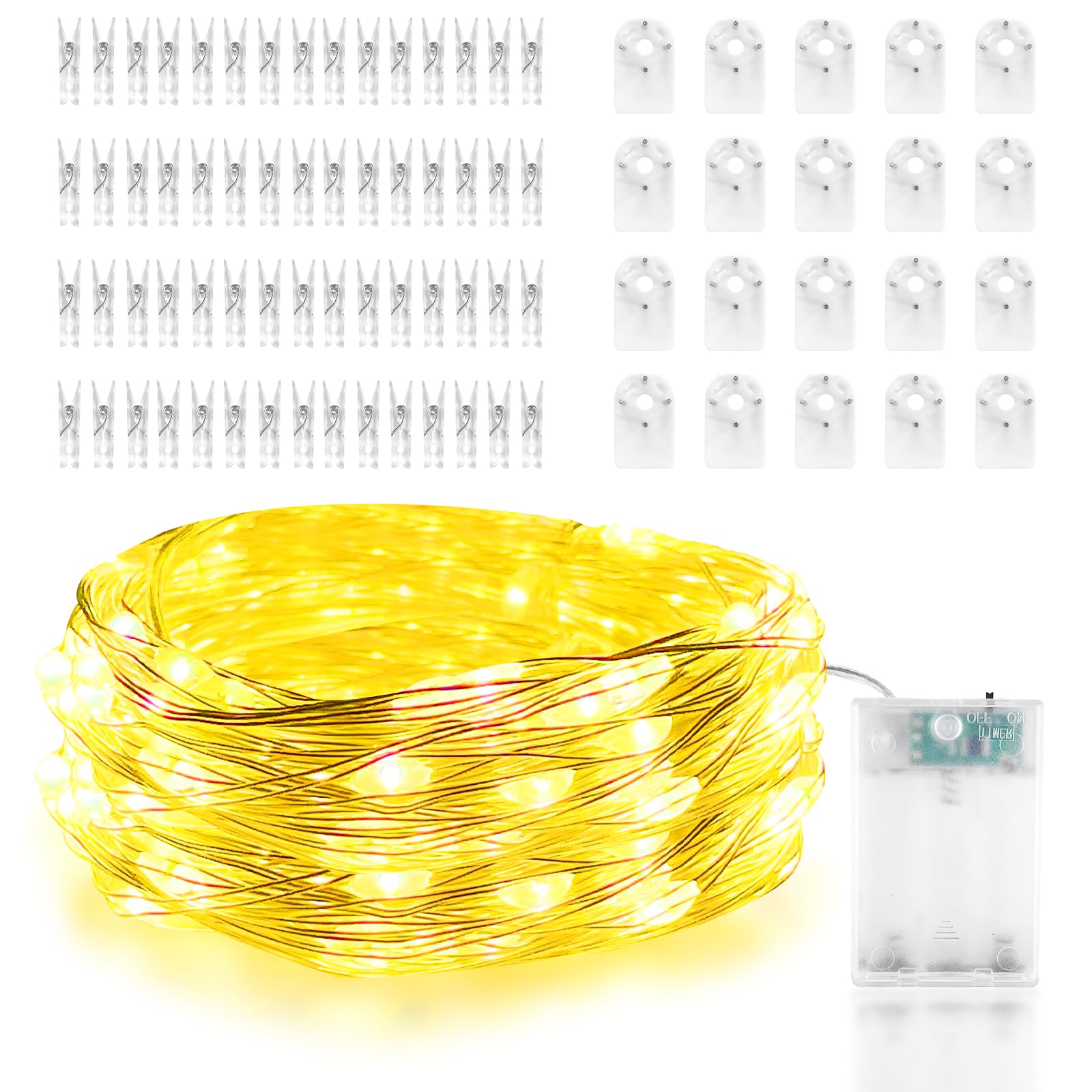Gvolatee Guirnalda Luces Interior, Colgar Fotos con Pinzas 10M Clip Cadena de Luces Blanco Cálido con 60 Pinzas Para Fotos, Guirnaldas de Luces Fotoclips para Bodas, Cumpleaños, Fiesta