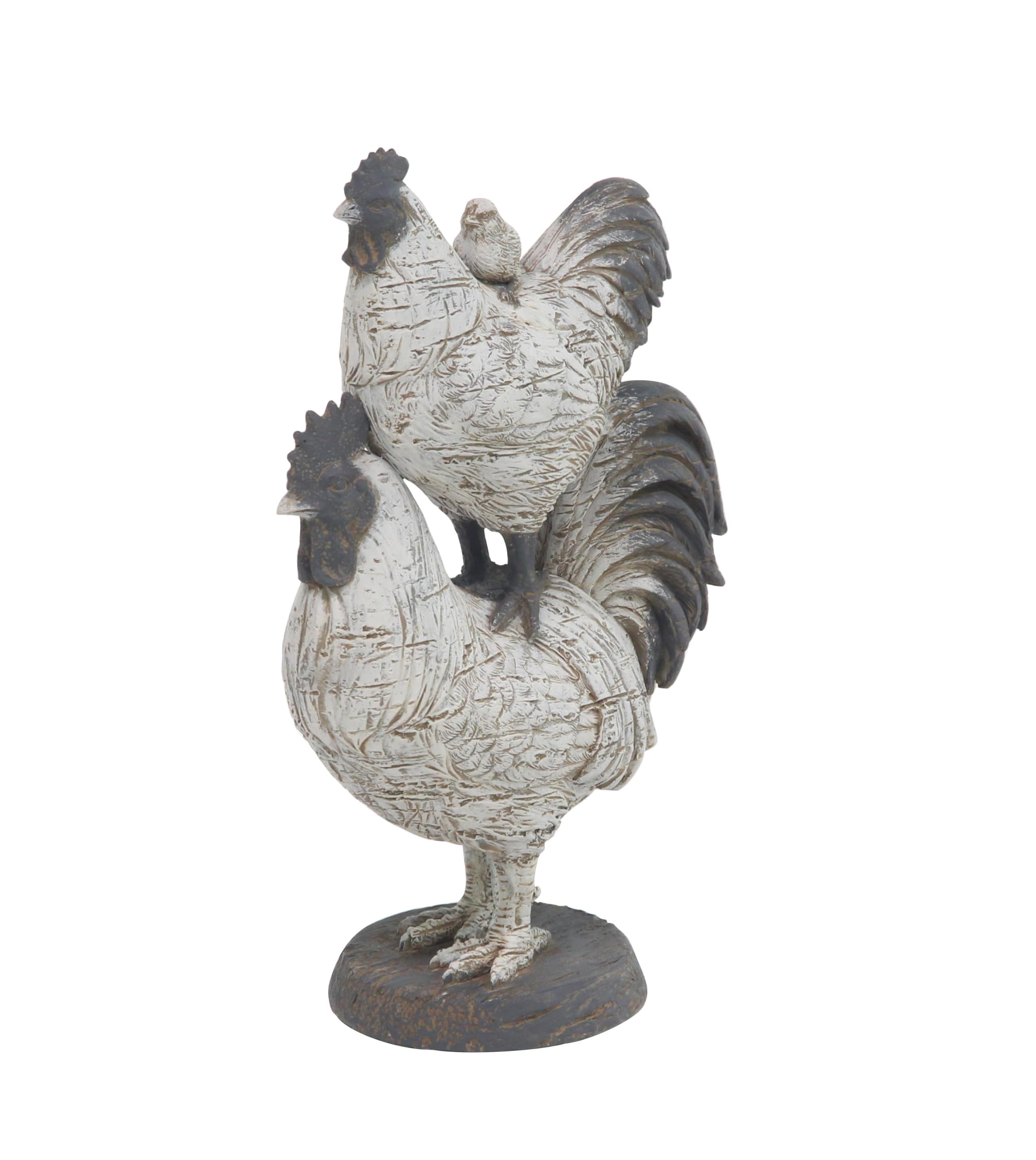 Deco 79 Çiftlik Evi Polystone Horoz Heykel, 8" x 5" x 12", Beyaz