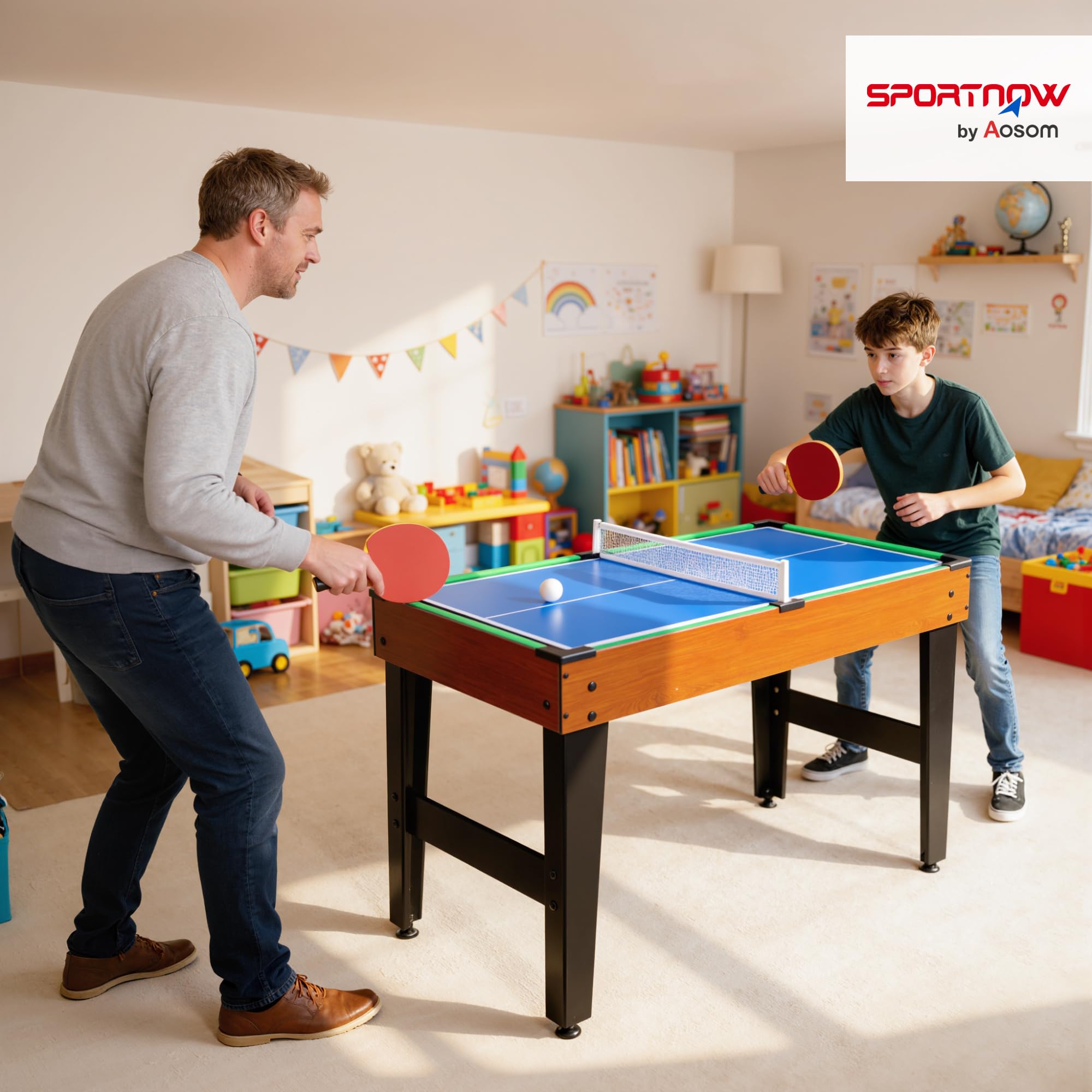 SPORTNOW Mesa Multijuegos 5 en 1 Adultos 134x108x144 cm Natural y Negro