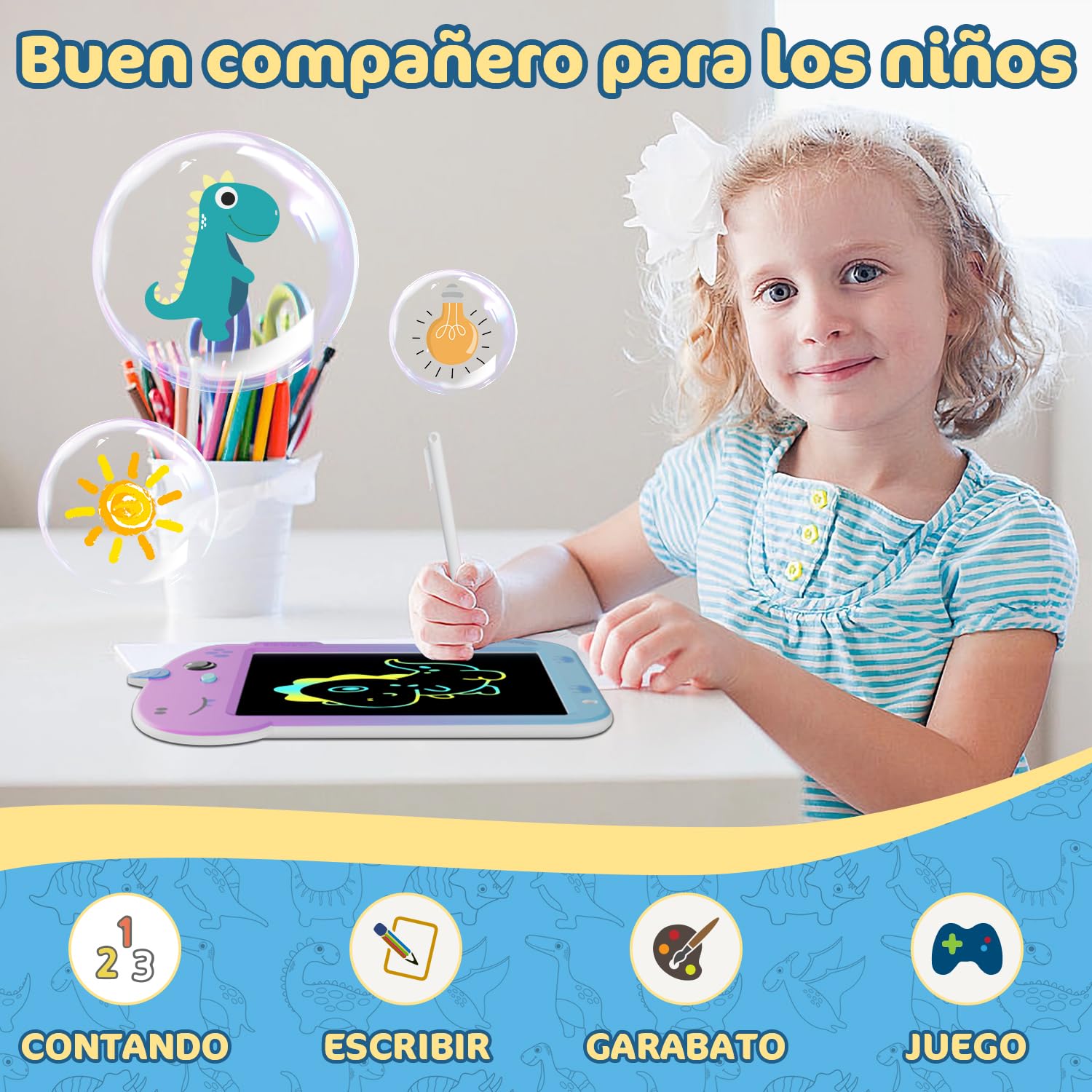 Tablet de Escritura LCD, Electight Tablet Escritura Pantalla Colorido, Juguetes Educativo con Borrable y Bloqueo Función, para Niñas y Niños de 3 4 5 6 7 Años, Morado Degradado - 3