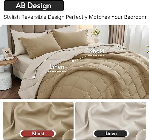 Miniatura 12 de MUXHOMO Juego de edredón Queen de 7 piezas, cama reversible en una bolsa, tamaño Queen, juego de ropa de cama para todas las estaciones con edredón