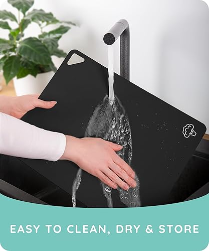 Miniatura 7 de July Home Tabla de cortar alternativa para cocina, juego de 3 tablas de cortar de plástico flexible extragruesas, antideslizantes, sin BPA, fáciles