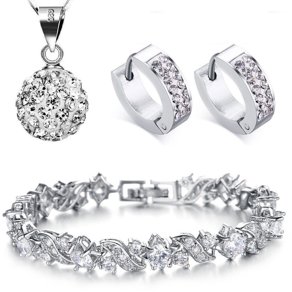 Kim Johanson Damen Schmuckset *Glorious Lady* in Silber I Halskette mit Anhänger aus 925 Sterling Silber I Armband rhodiniert I Mit weißen Kristallen besetzt inkl. Schmuckbeutel