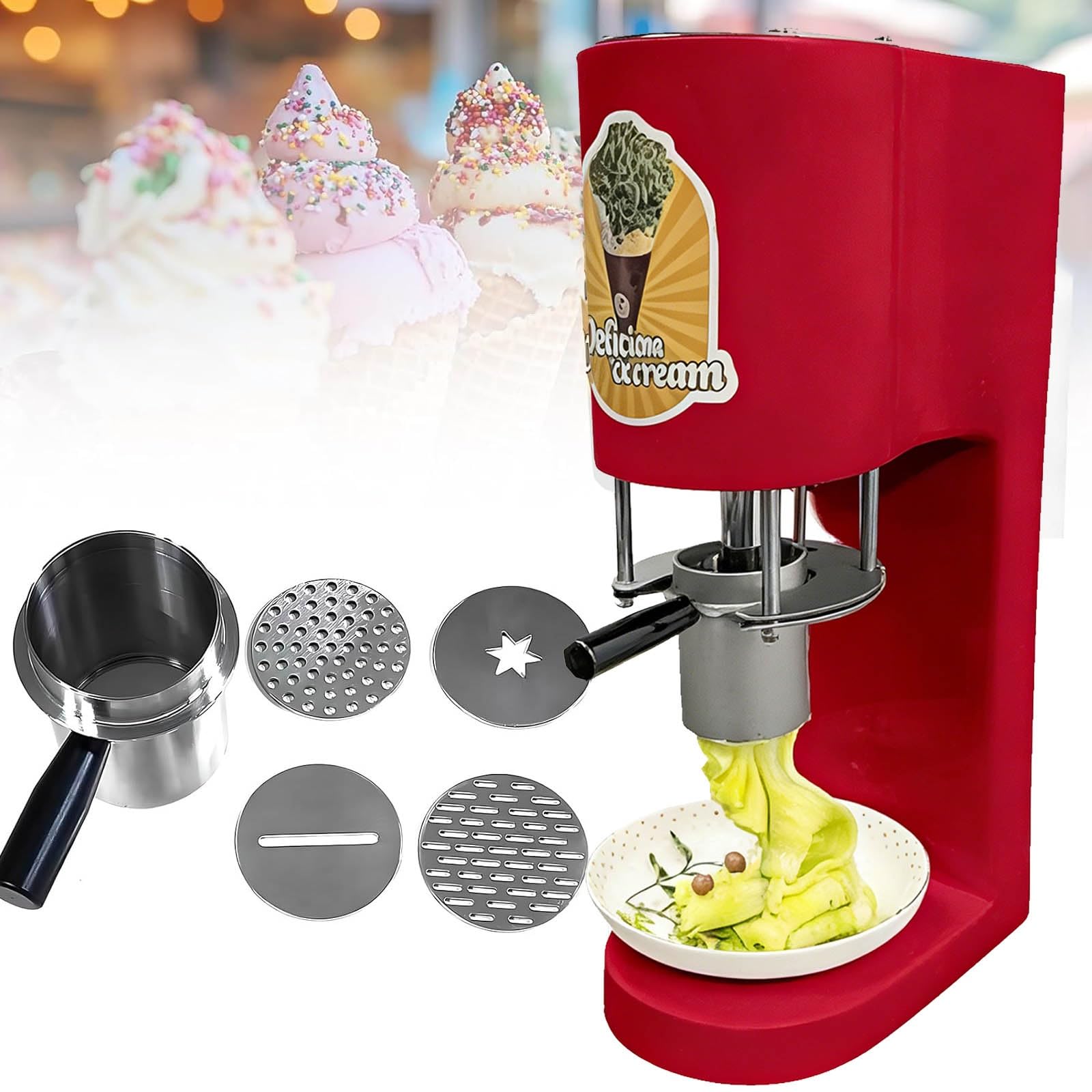 Macchina Professionale per Gelato a Spaghetti, Pressa Elettrica per Gelato Da 80 W, Macchina per Gelato a Forma Di Spaghetti in Acciaio Inossidabile, Tramoggia Da 420 Ml, 4 Stampi Intercambiabili(A)