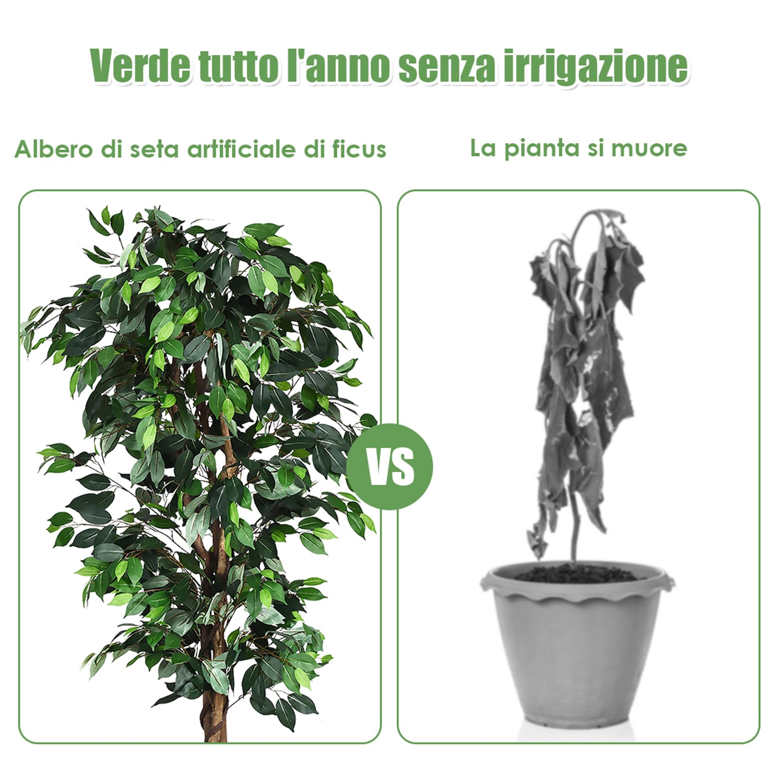 COSTWAY Pianta Finta da Interno da 180 cm, Albero Ficus Artificiale Elegante in Vaso, Pianta Artificiale per Salotto, Camera da Letto e Balcone
