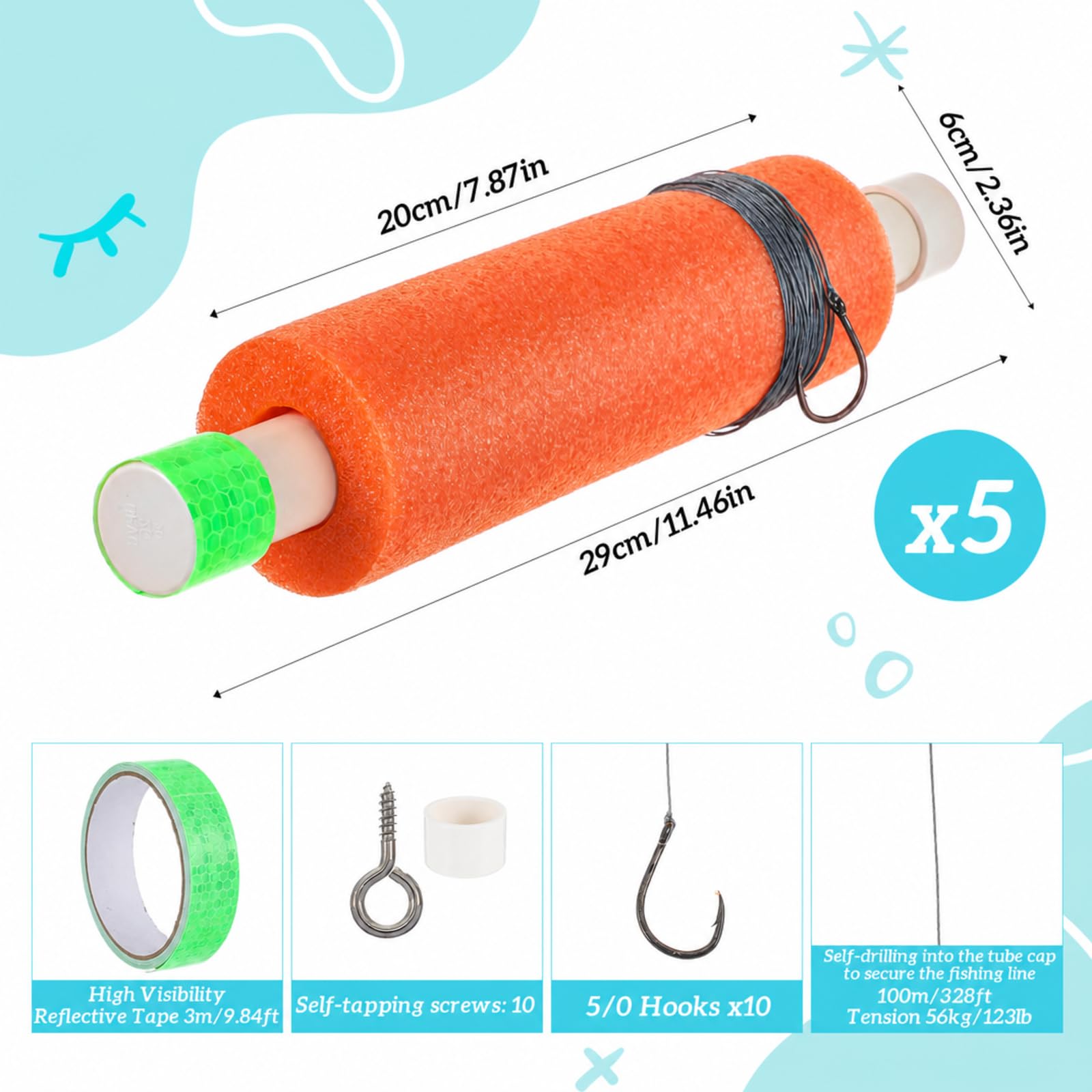 Threehoney Lot de 10 carafes de nouilles de pêche à poisson-chat de 29 cm, orange et poisson-chat pour pêche au chat