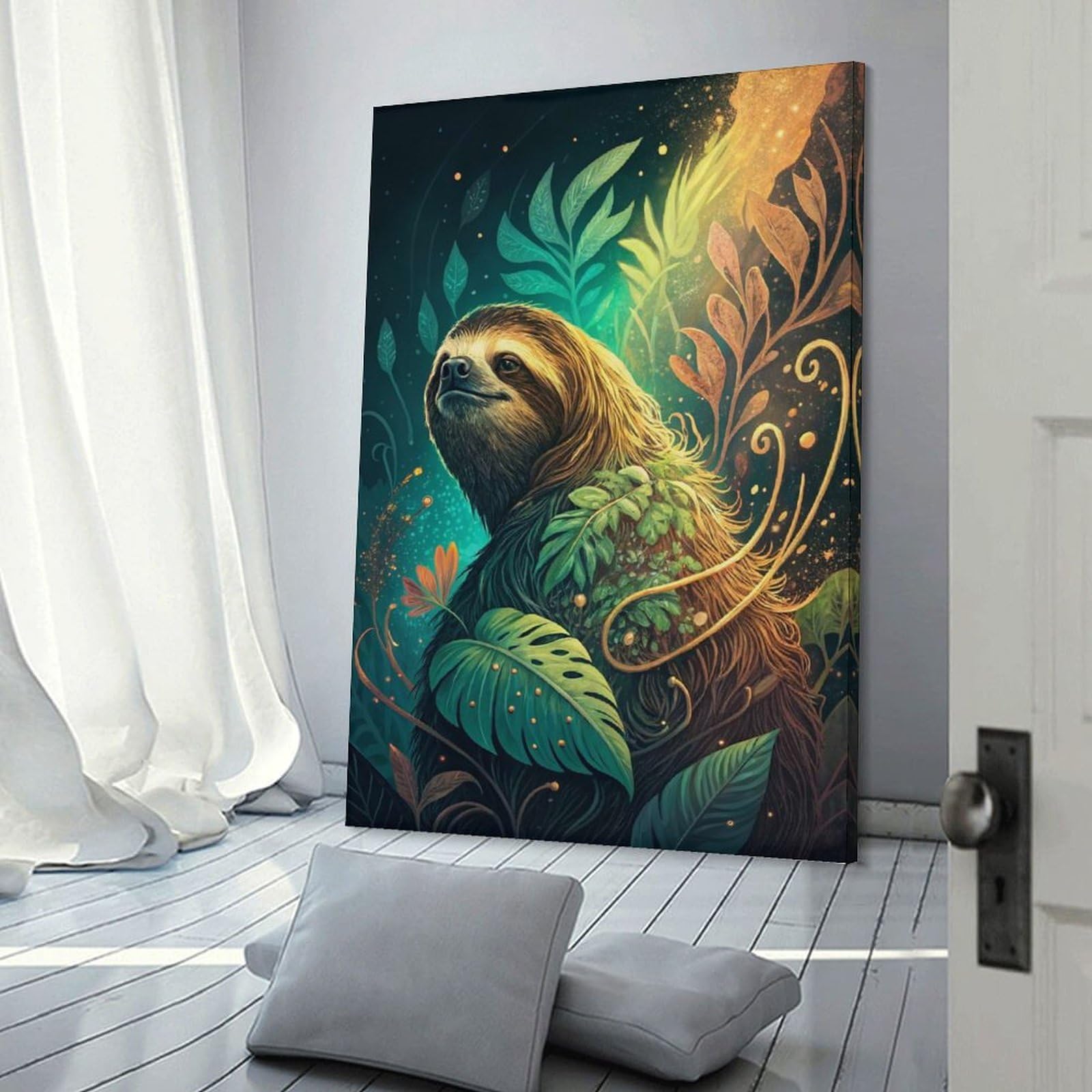 Junmoney Sloth in A Lush Jungle Canvas Wall Decor 24x36inch(60x90cm), for Home Lounge, Bedroom Or Reading Nook, A Home Accent with Warm Character