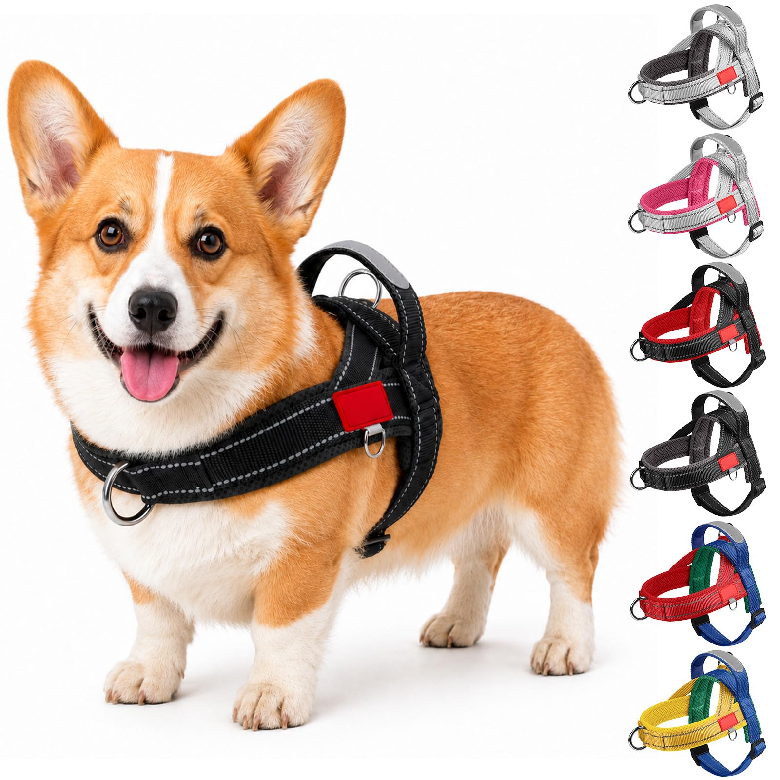 BoloShine No Pull Dog Harness, Lightweight Adjustable Padded Pet Vest, Reflective Breathable Comfortable Dog Harness with Front Clip & Handle for Small Medium Dogs Puppy Outdoor (Black and Gray, L) — image 1