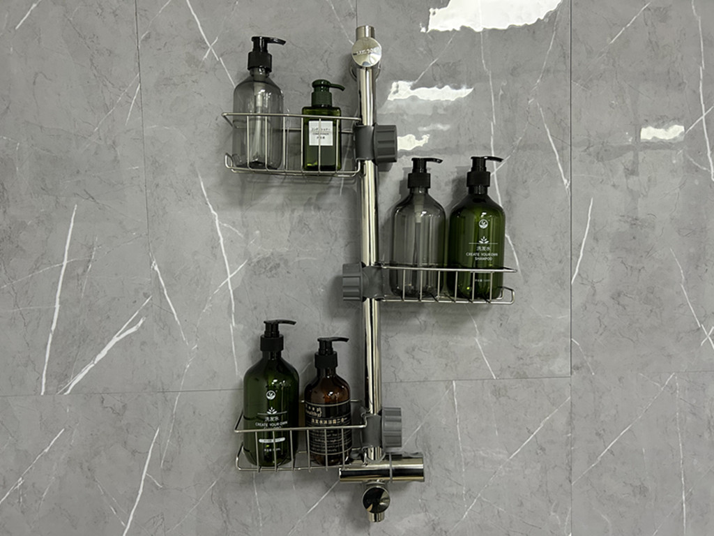 3 Portasapone Per Asta Doccia - Inox, Senza Foratura, Per Diametri 18-27mm, Antiruggine