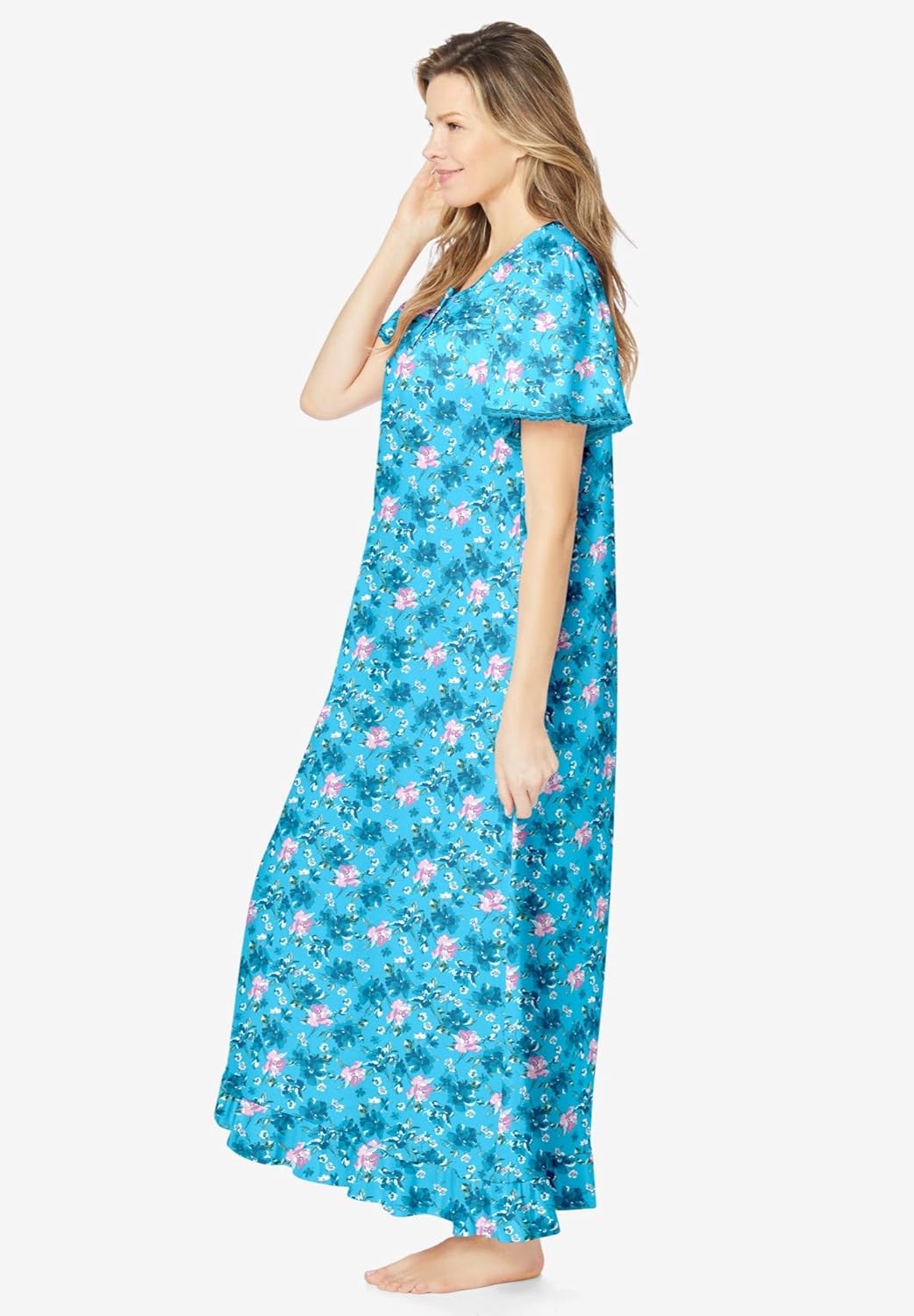 Dreams & Co. Plus Size Long Floral Print Cotton Gown