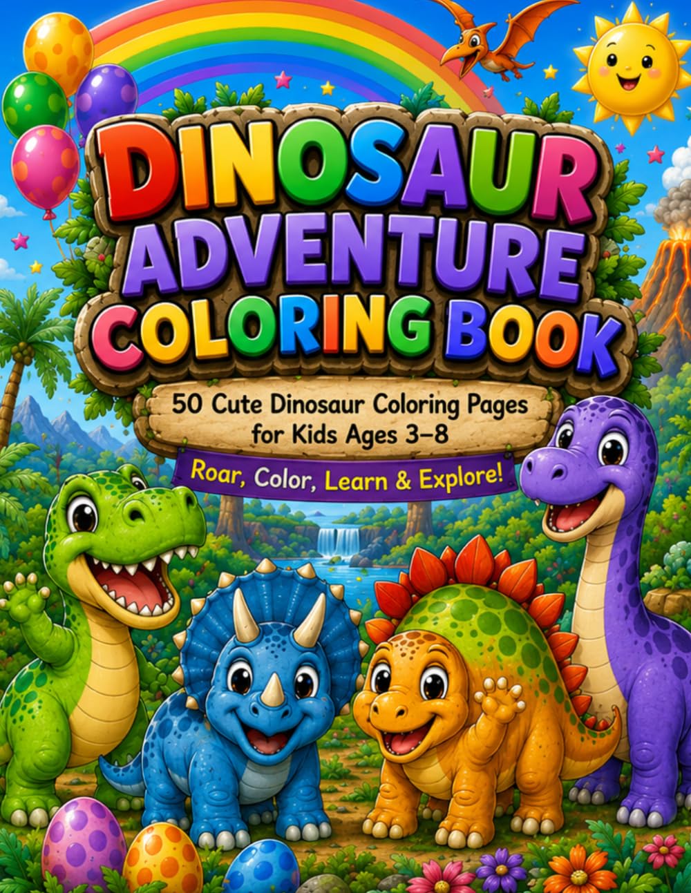 Dinosaur Adventure Coloring Book: 50 Cute Dinosaur Coloring Pages for Kids Ages 3–8 | Fun, Easy & Educational Prehistoric Coloring Activities