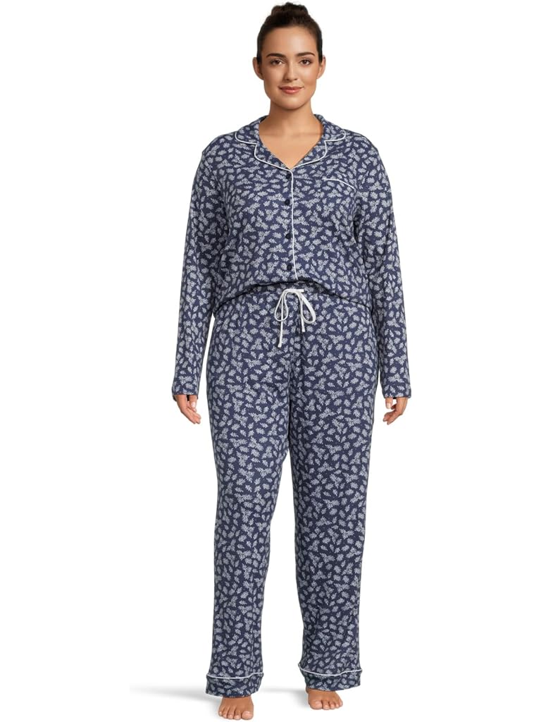 Blue Karen Neuburger Plus Jolly & Bright Long Sleeve Notch Top & Long Pants Set