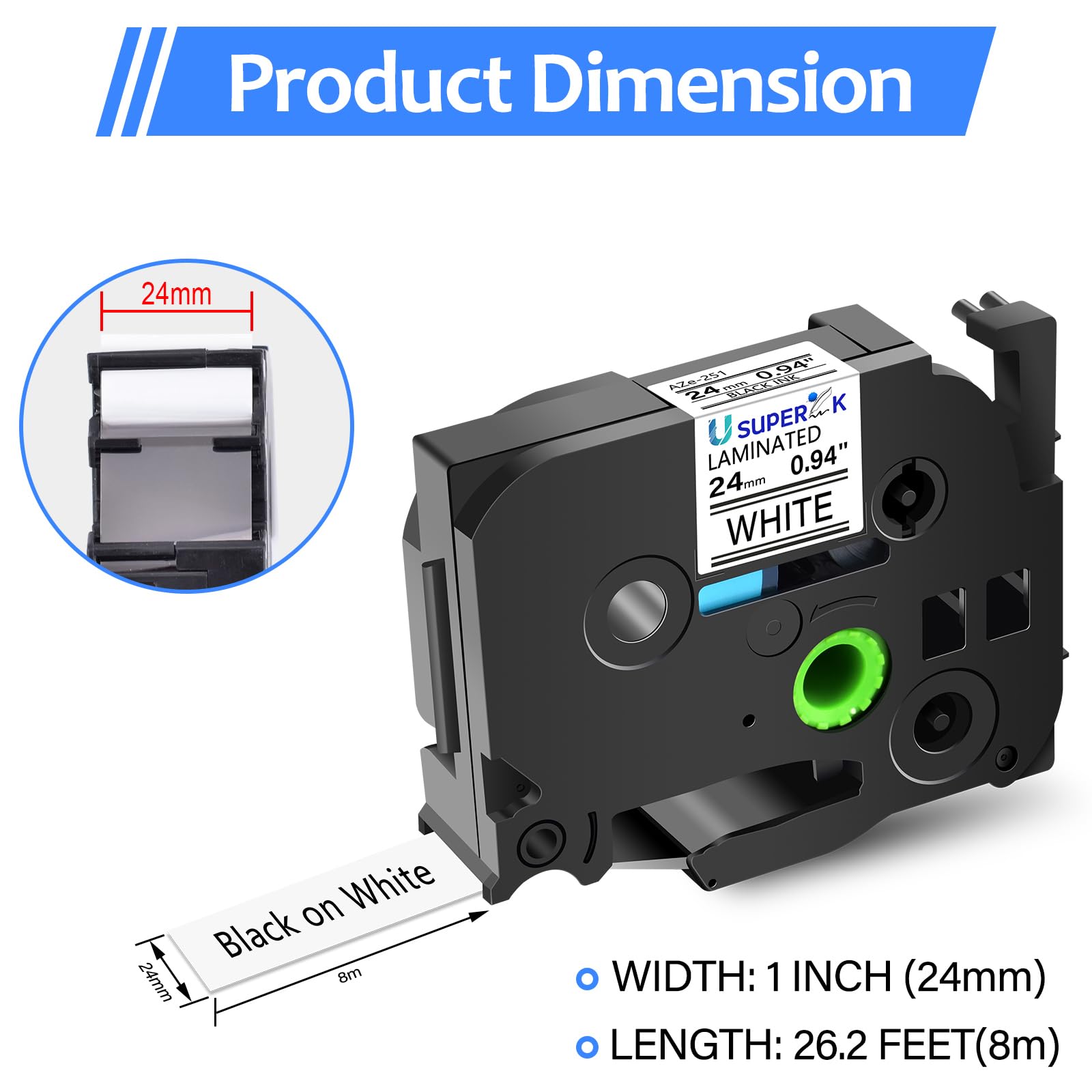 USUPERINK Confezione da 10 nastri laminati bianchi da 24 mm 0,94 compatibili con Brother P-Touch Label Maker TZe-251 24 mm Label TZe251 2,5 cm TZe TZ nastri TZ-251 TZ251 per PT-D600 D610BT P700 P750W