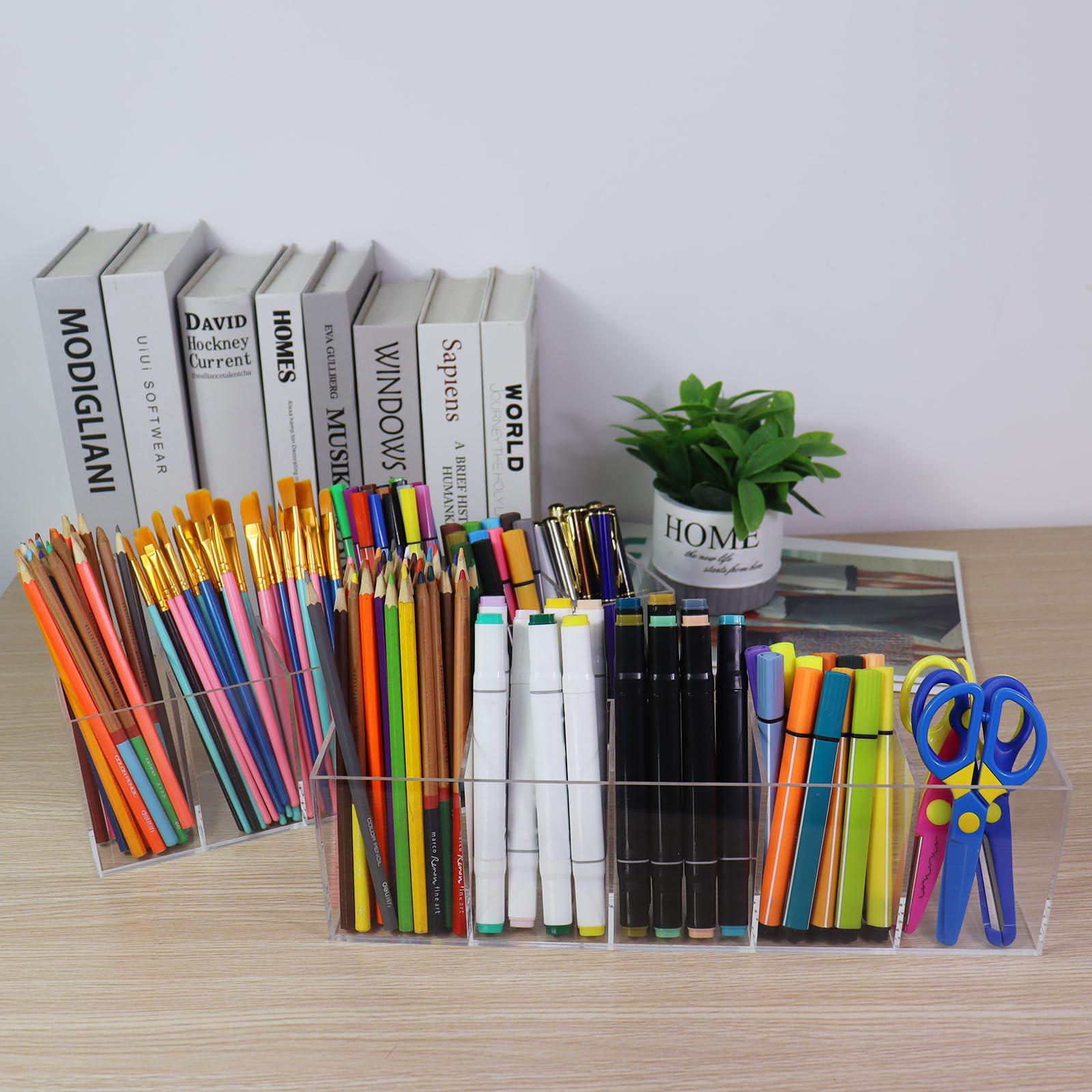 2 portamatite in acrilico per scrivania, 5 scomparti, trasparente, per penne, pennarelli, pennelli da trucco, organizer per cancelleria, forniture artistiche, pacchetti di bevande, accessori