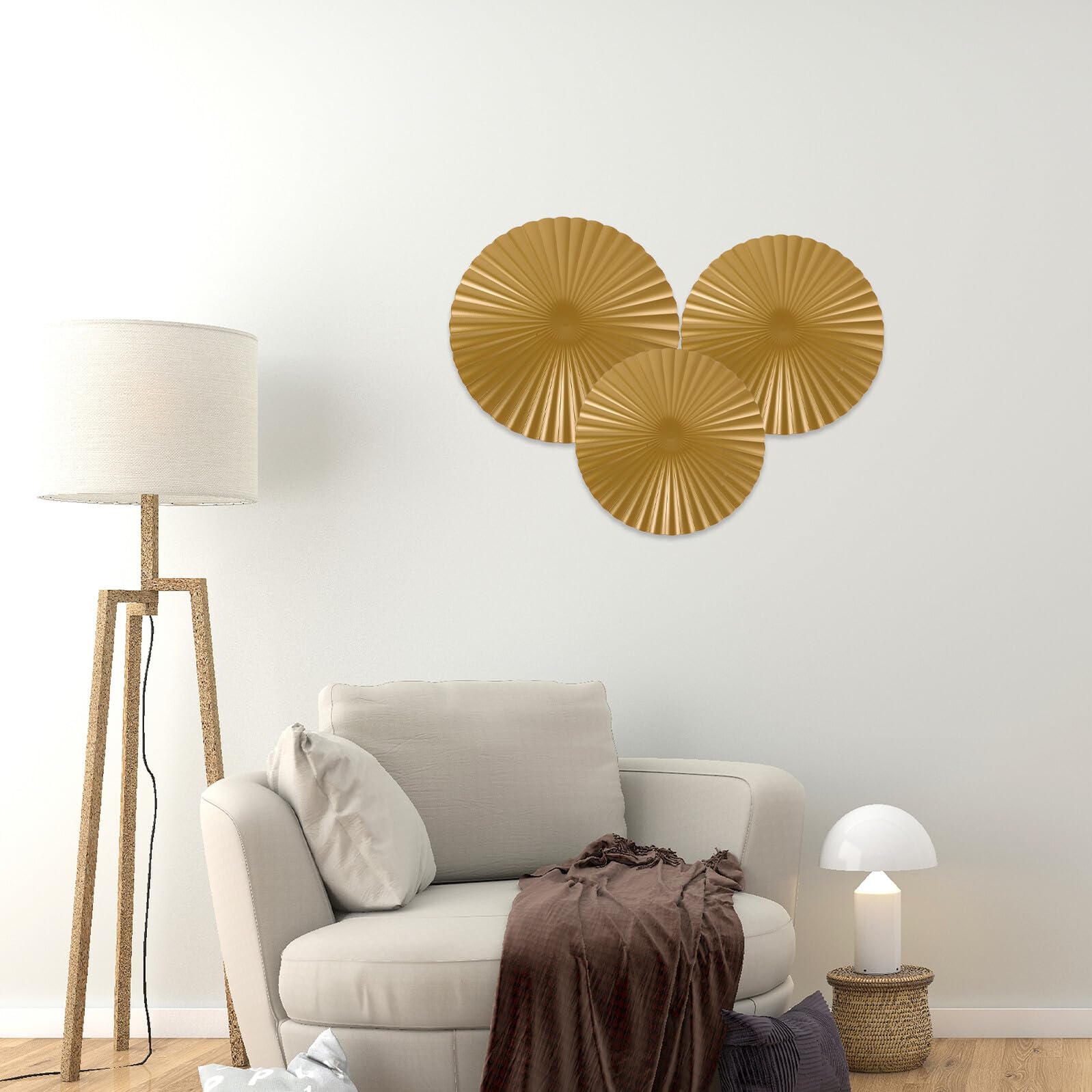 SOLUSTRE 3 Sztuki Częściowa Złota Metalowa Dekoracja Ścienna Okrągłych Luster Geometrycznych Nowoczesna Ozdoba Do Salonu Sypialni i Biura Elegancki Metalowy Design