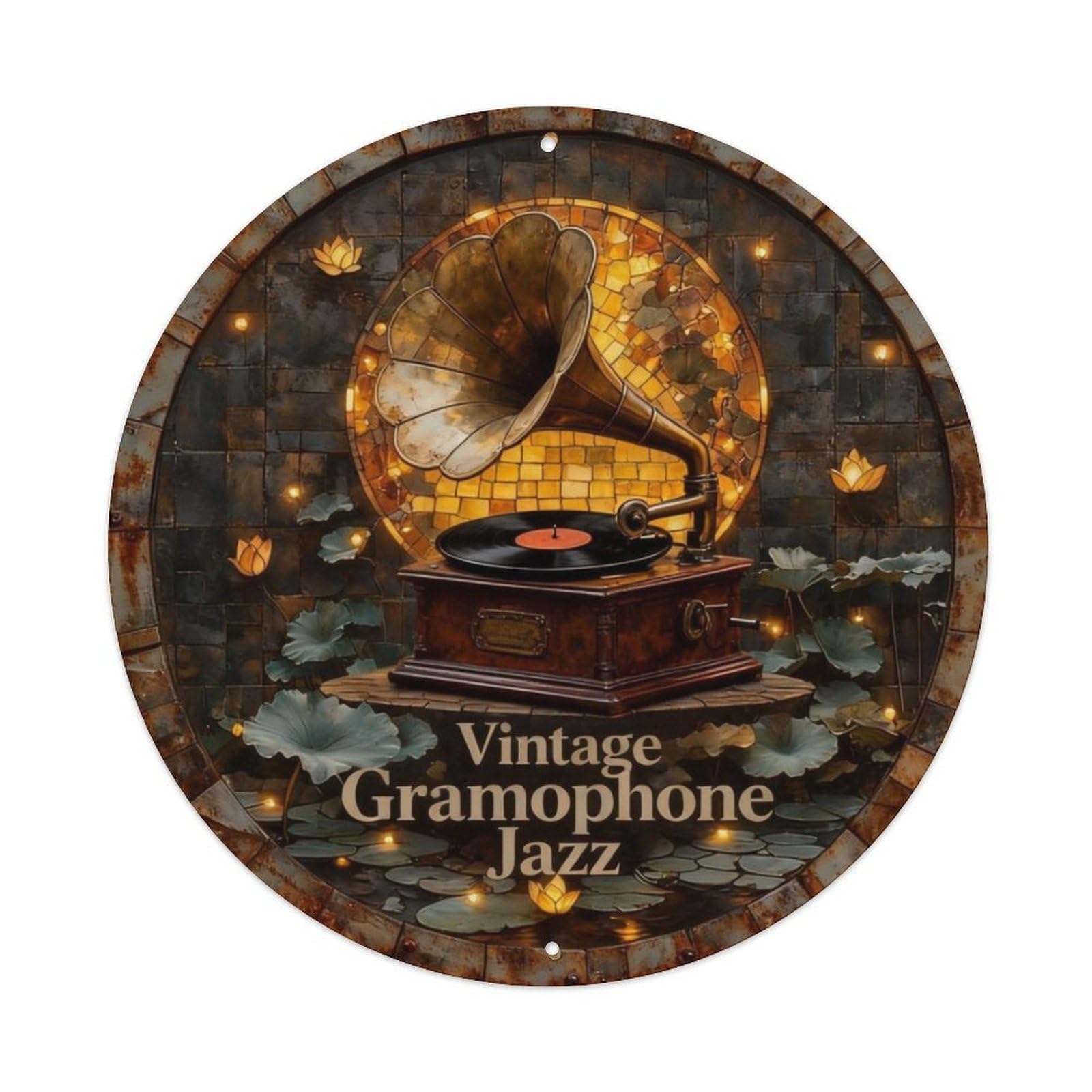 Vintage Gramophone Jazz Metal Tin Sign Plaque