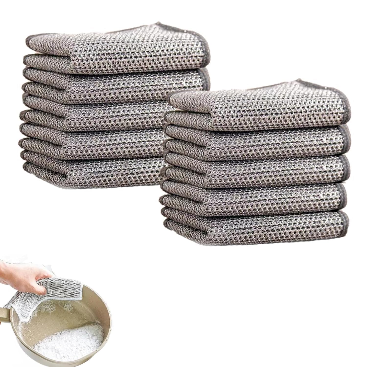 Ysaca Multipurpose Wire Dishwashing Rags for Wet and Dry,dishcloths, Reusable Kitchen Cleaning Towels Dish Cloths,Multifunctional Wire Cleaning Cloths (Double-layer,10PC)