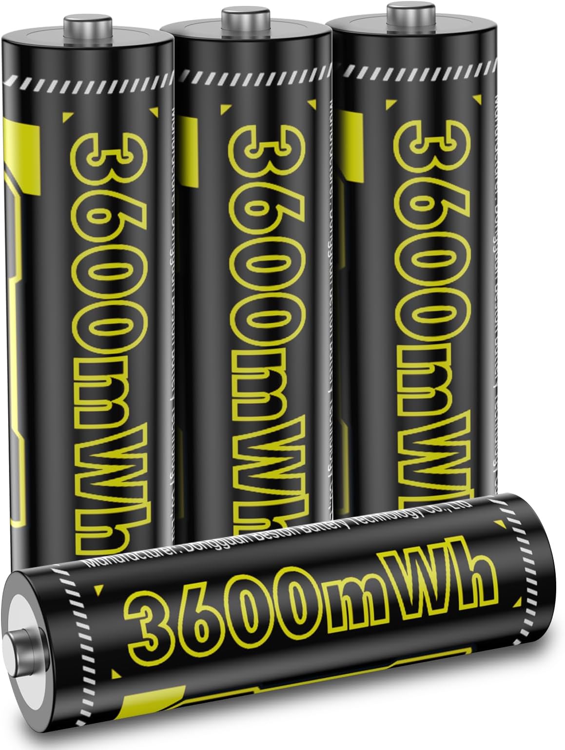 8 1.5 V AA Rechargeable Li-Ion 5 Battery, 3600 mWh Long Lasting Improved AA Rechargeable Li-ion Battery (Black, 4 x 3600 mWh AA Battery)