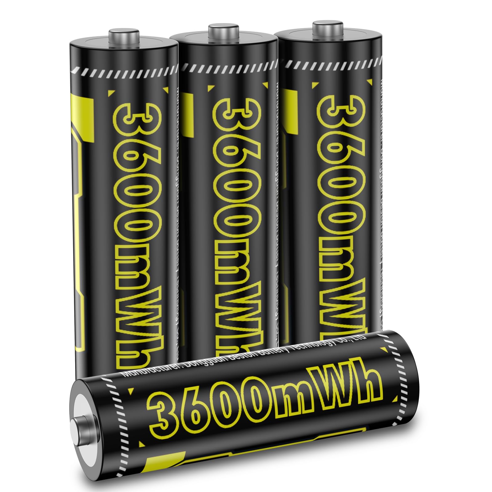 8 1.5 V AA Rechargeable Li-Ion 5 Battery, 3600 mWh Long Lasting Improved AA Rechargeable Li-ion Battery (Black, 4 x 3600 mWh AA Battery)