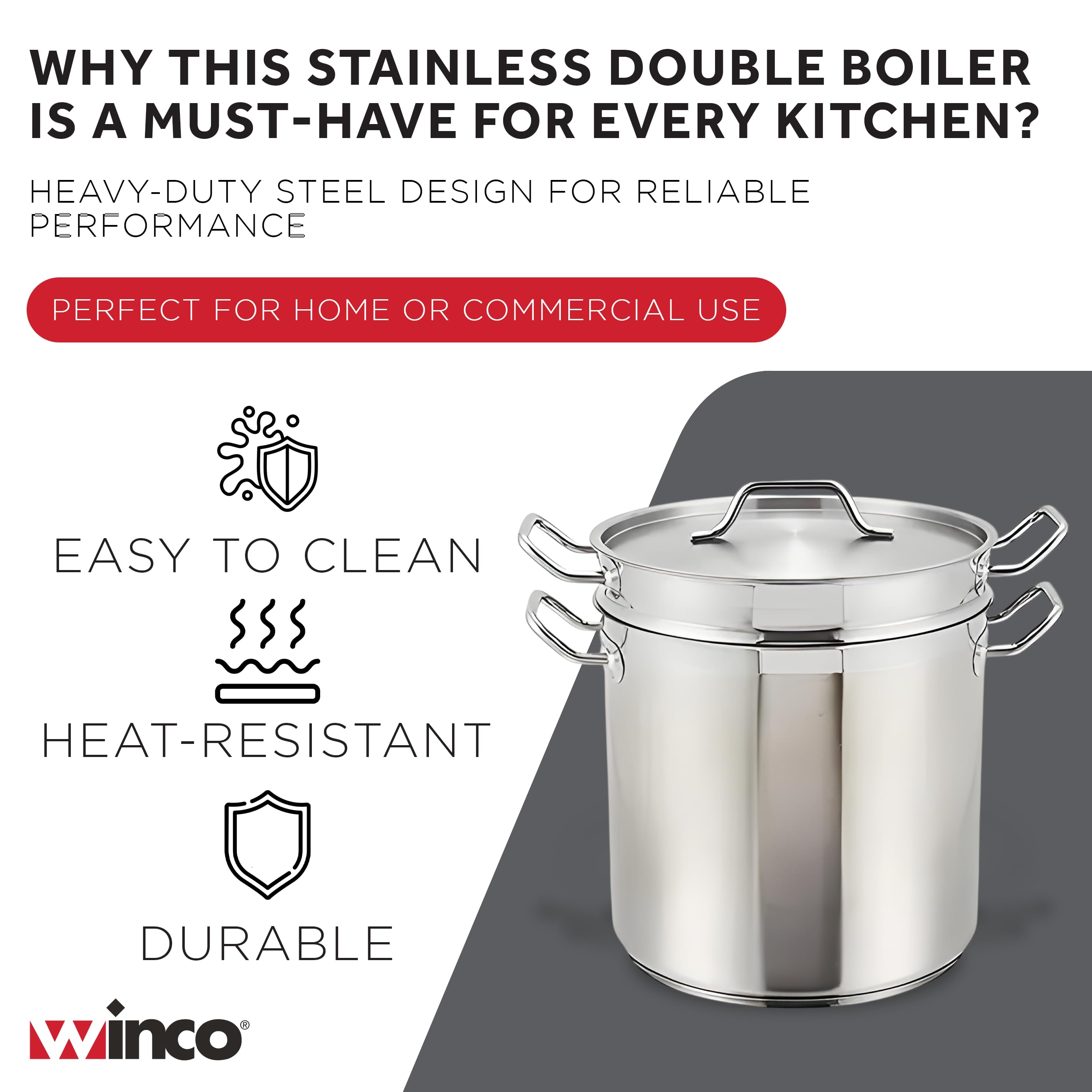 Winco 20qt Stainless Steel Double Boiler -3