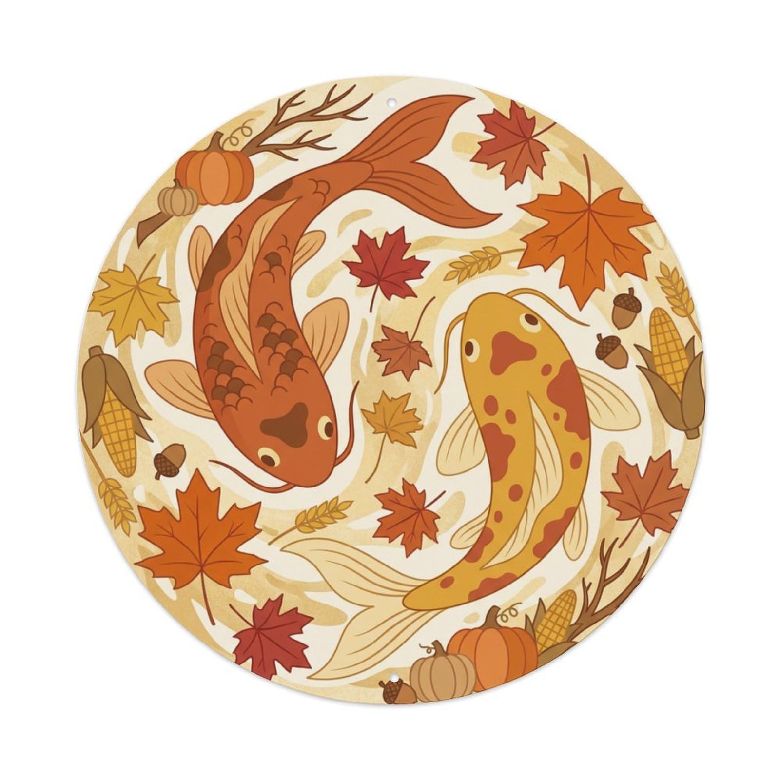 Metal Tin Sign Tai Chi Koi Fish Autumn Harvest