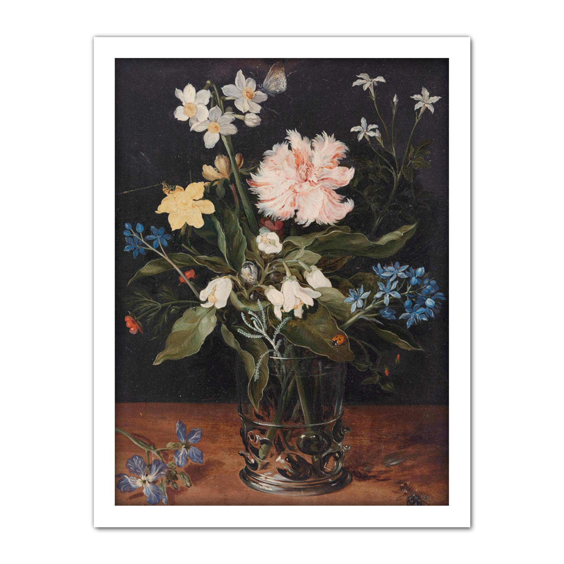 Artery8 Brueghel Still Life With Flowers In Glass Painting Artwork Framed Wall Art Print 18X24 Inch