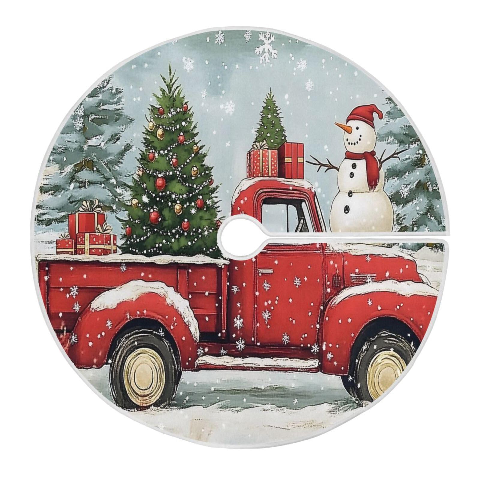 Christmas Tree Skirt Red Truck Car Trees Snowmen 48 Inch Xmas Tree Mat — image 1