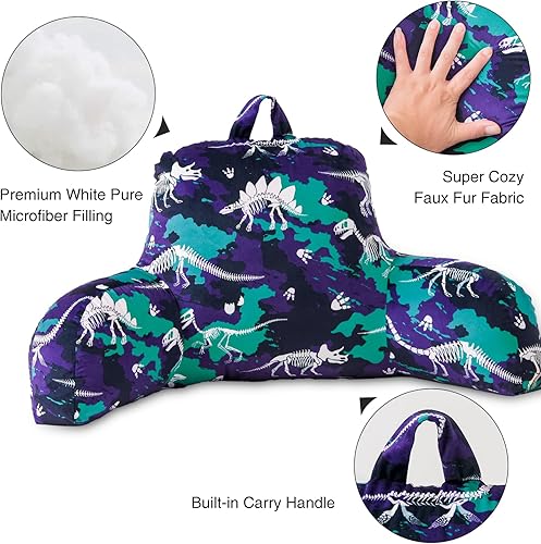 Miniatura 4 de Aimuan Almohada de lectura de dinosaurios, almohada de respaldo de cuña con brazos y soporte de espalda para sentarse en la cama, cojín inclinado,