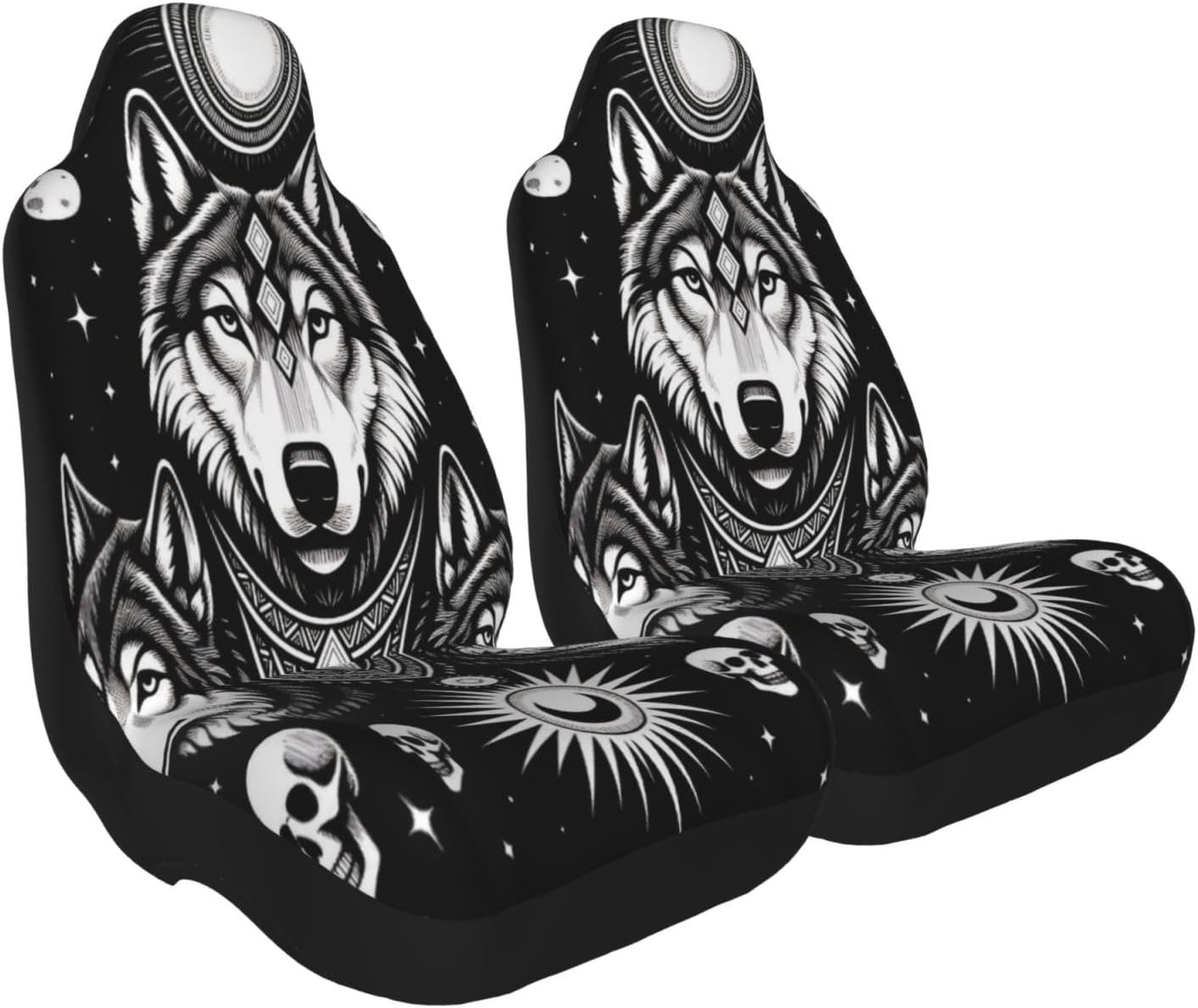 Wolf Moon Skull Car Seat Covers Universal Auto Seat Cushion Protector Automotive Interior Decoration for Cars SUV Truck Sedan