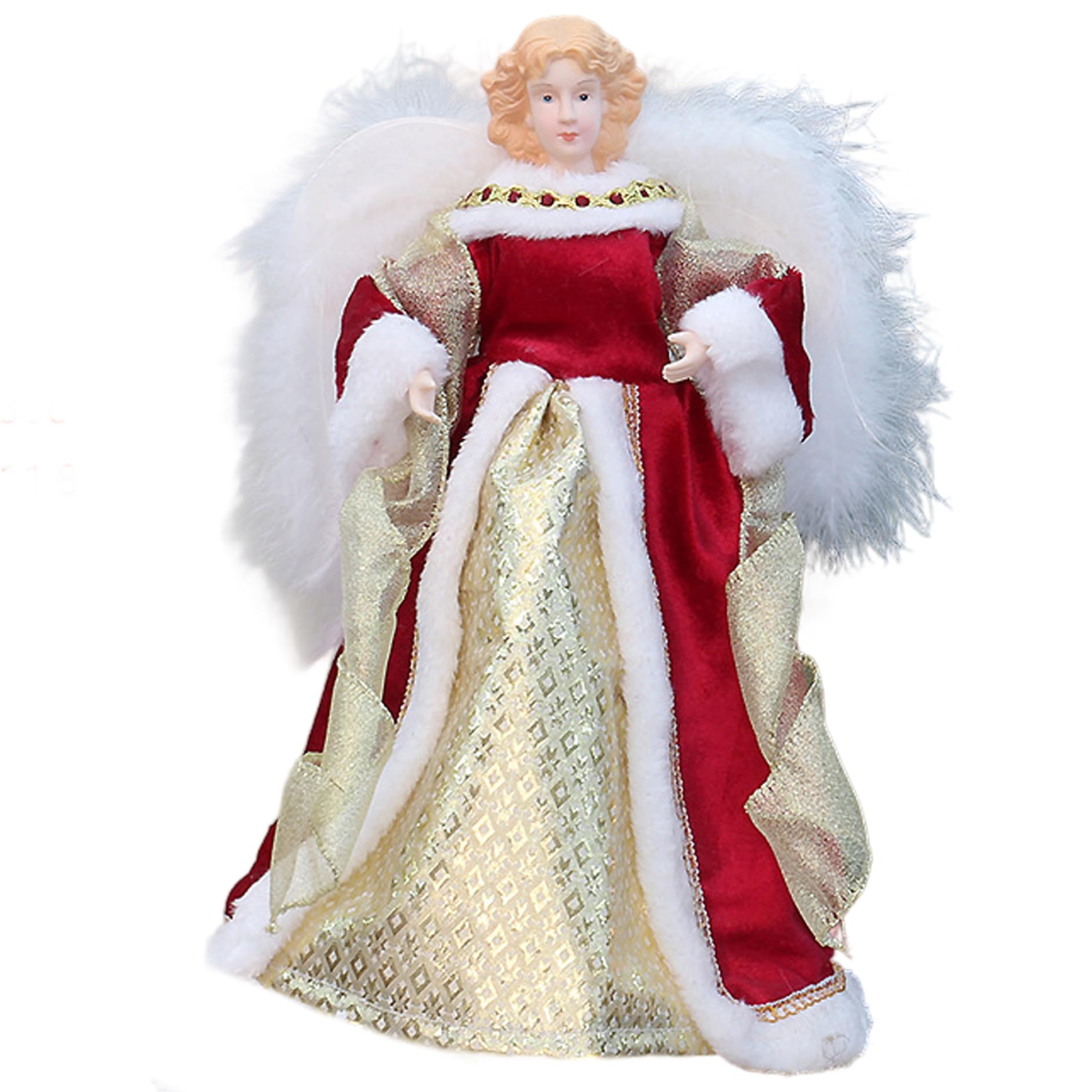 Adorno para árbol de Navidad con Forma de ángel, Adorno para árbol de ángel Rojo y Dorado de 11, 8 Pulgadas con ala emplumada para decoración navideña del hogar.