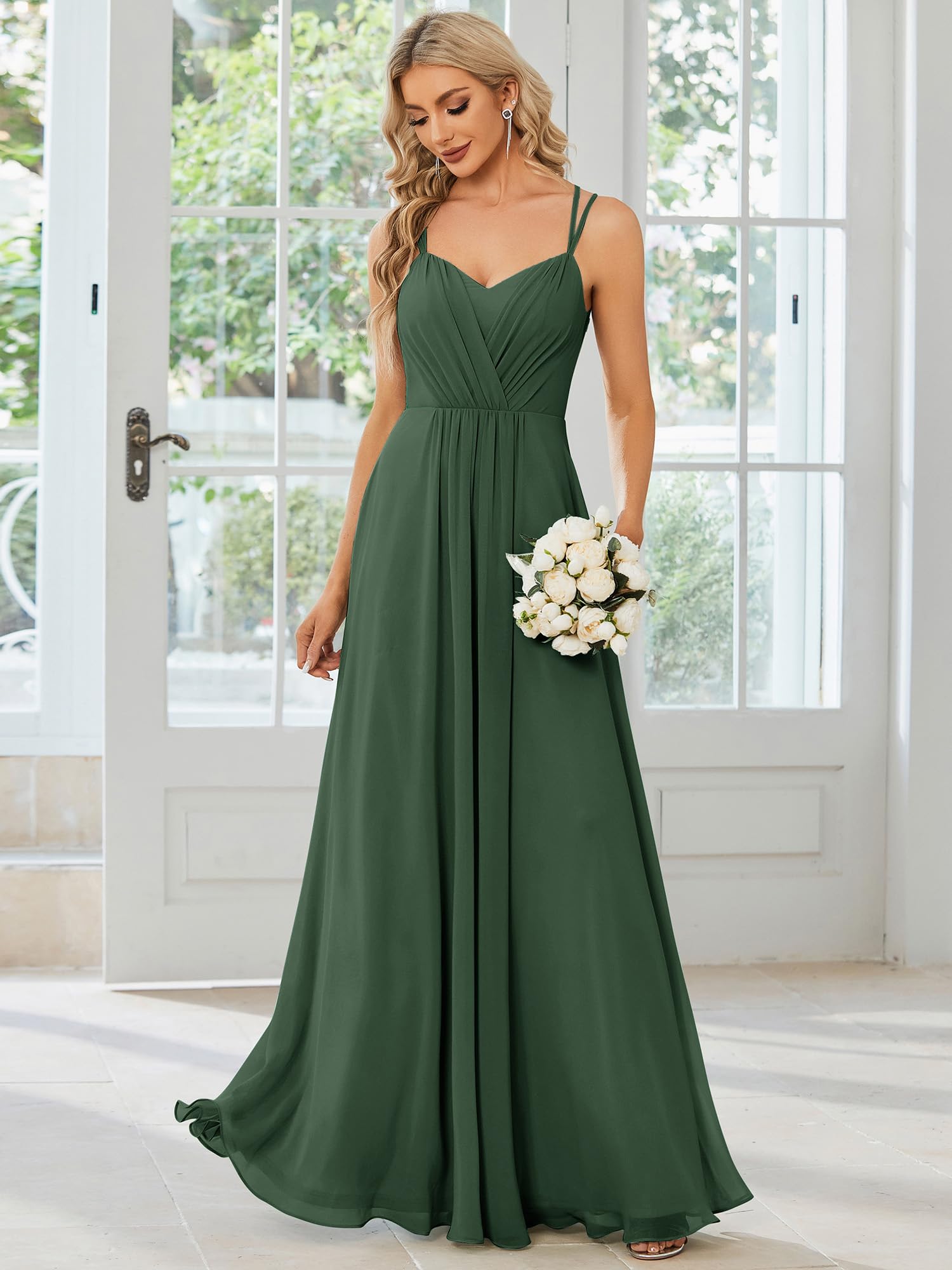 Ever-Pretty Vestito da Damigella Scollo a V Senza Maniche Lungo Elegante Abito da Damigella ES01692