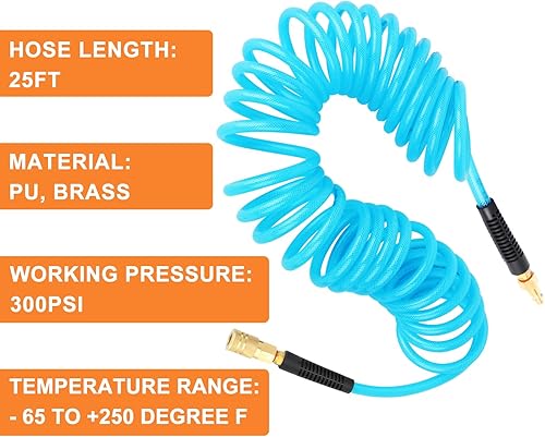 Miniatura 6 de GASHER Manguera de aire de retroceso de poliuretano reforzado de 14" x 25FT con restrictor de curva, acoplador rápido industrial de 14" y enchufe