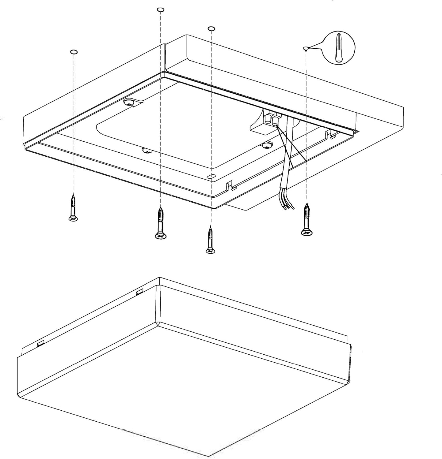 Explodierte view diagram illustrating the installation steps for the Eglo Infesto 1 LED Outdoor Wall Light, showing mounting screws and wiring.