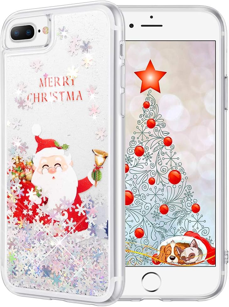 Maxdara Christmas Case for iPhone 6Plus 6sPlus 7Plus 8Plus, Merry Christmas Santa Claus Pattern Snowflake Glitter Liquid Bling Sparkle Pretty Case for Girls Women Gifts Christmas Case (Santa Claus)