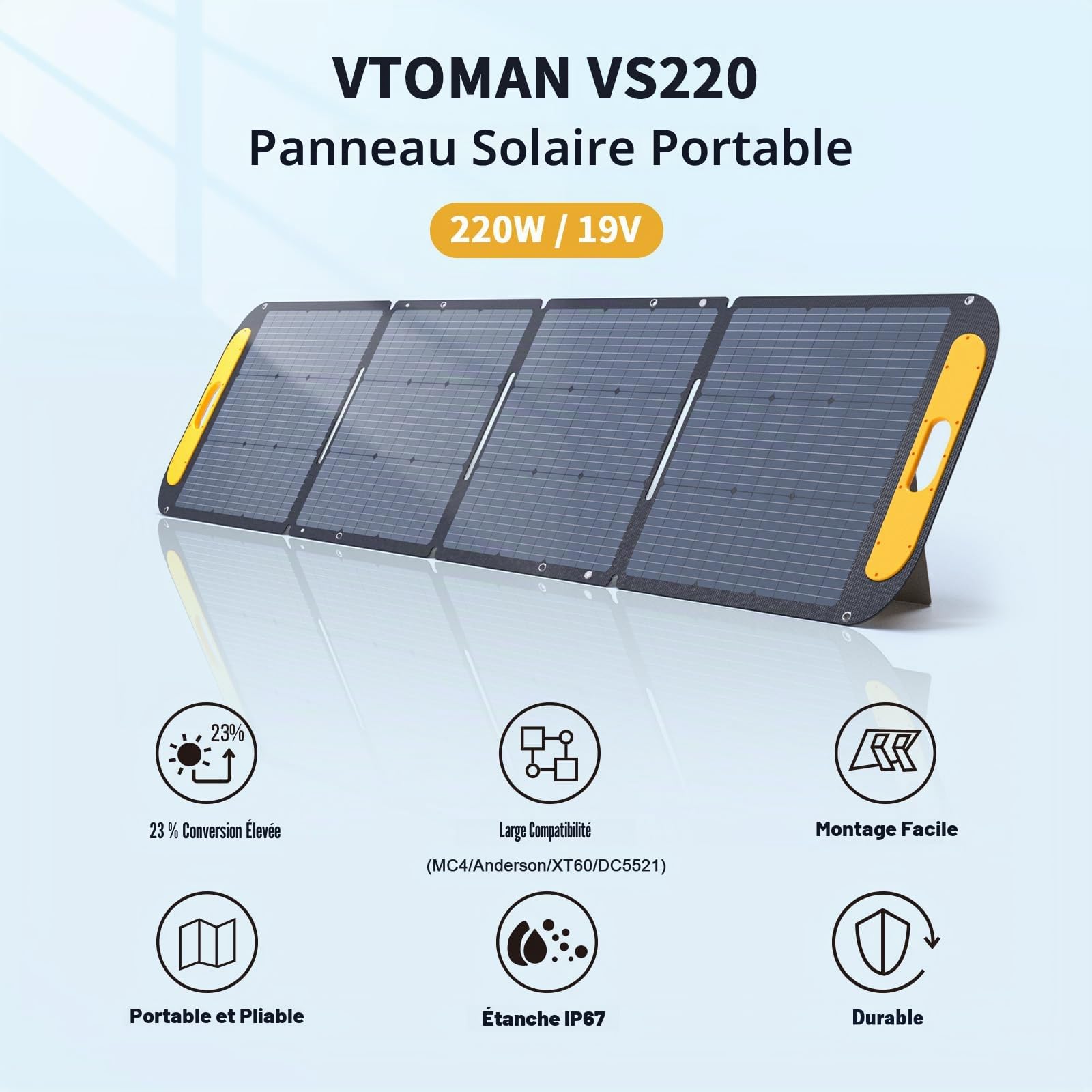 VTOMAN VS200 Panneau Solaire 200W 16.2V, Efficacité de 25%,IP67 étanche