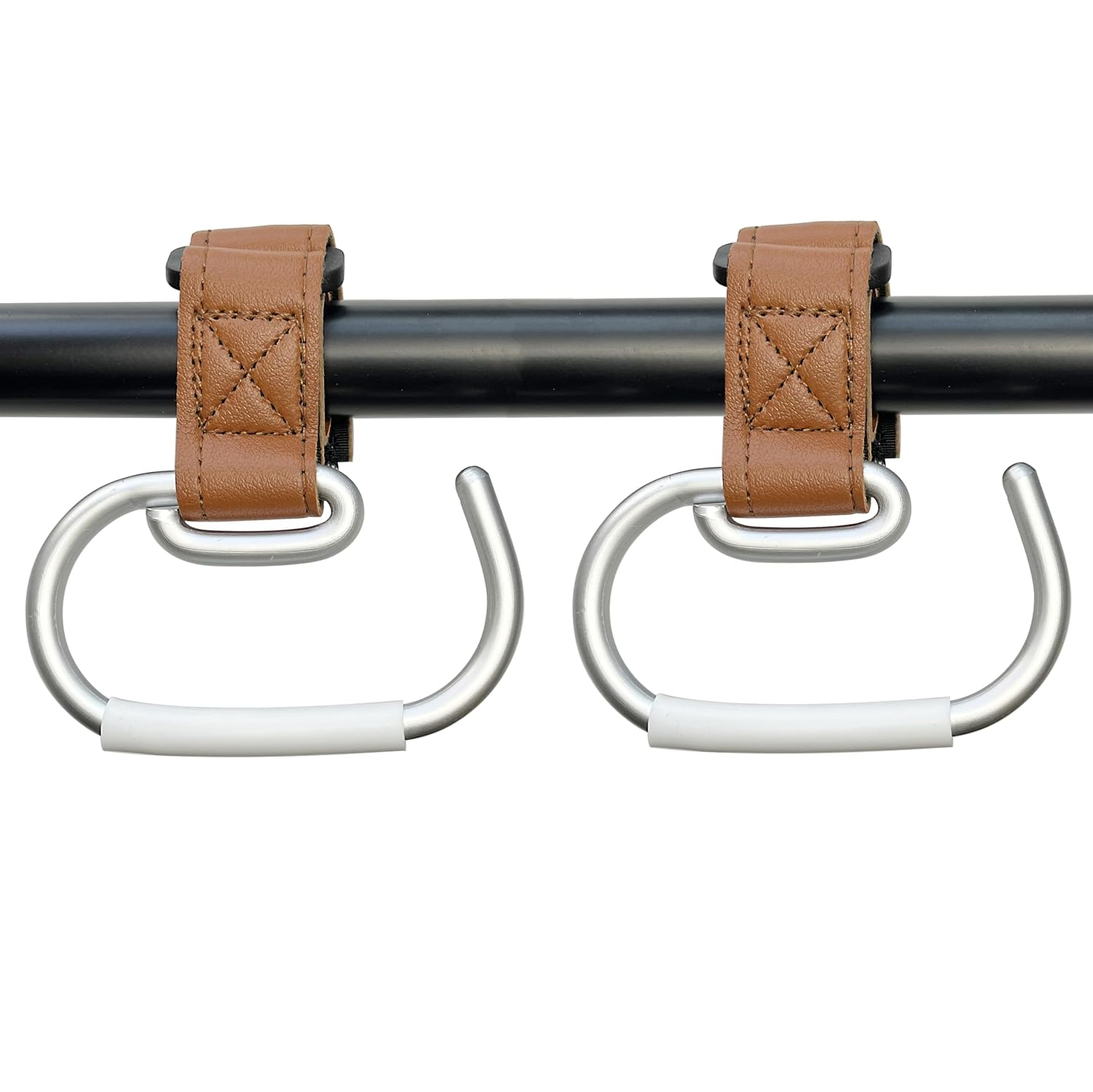 2 Pcs Stroller Hooks, Mommy Stroller Clip and Stroller Accessories Organizer Hook, Brushed Aluminum Hook for Strollers/Walkers/Mobility Scooter/Wheelchair/Rollator(Brown)