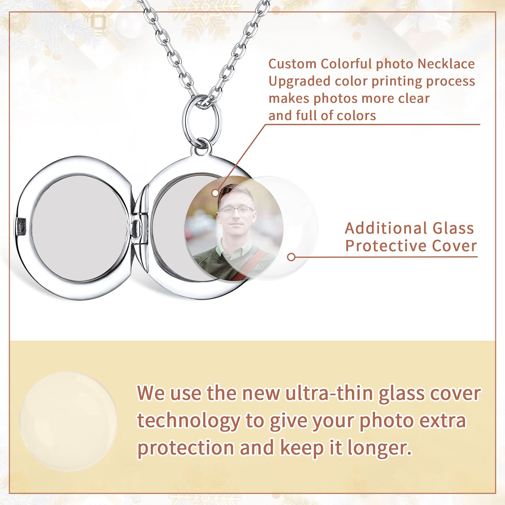 ChicSilver Collana Personalizzata Argento 925 con 2 Foto, Ciondolo Portafoto Personalizzato Argento Oro Rosa Lunga 40/45/55+5cm, Collana Cuore Ciondolo Personalizzato, Idee Regalo
