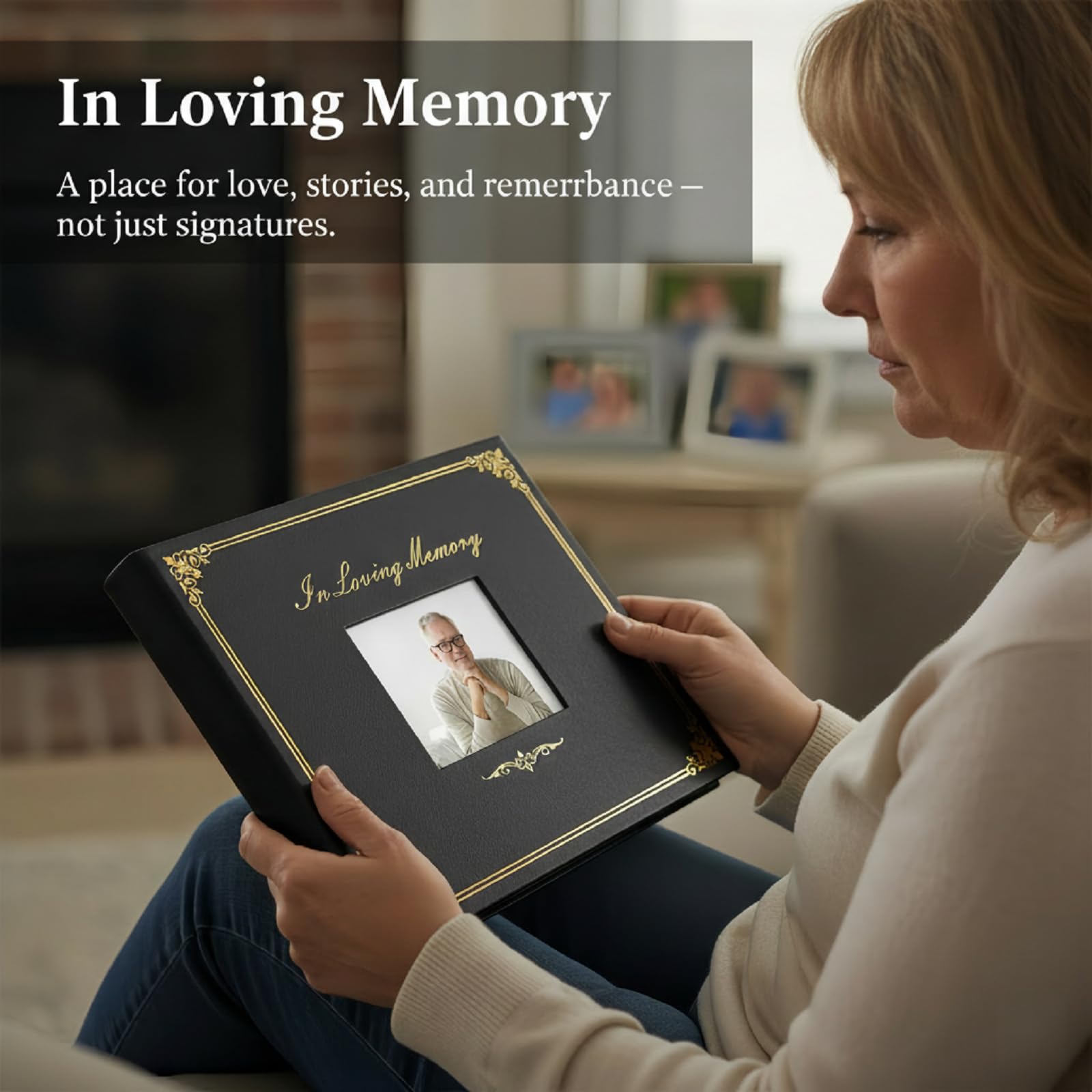 Beerdigungsgästebuch für Gedenkdienst, in Loving Memory Gästebuch mit Stift & 50 Gedenkkarten, 124 Seiten, Hardcover Beerdigungsgästebuch mit Fotoeinlage, Beerdigungsschild im Buch für Gäste