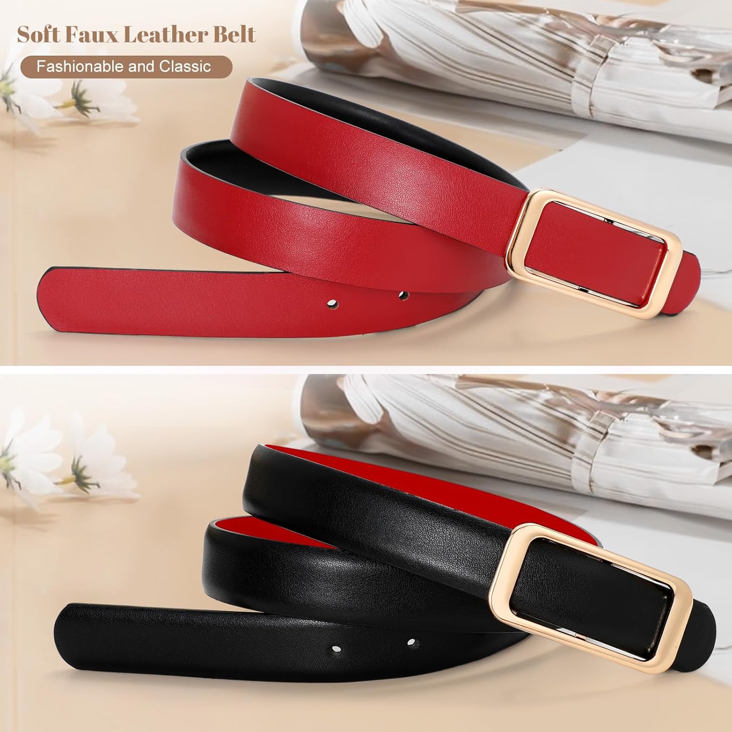 SUOSDEY Women Reversible Leather Belts for Jeans Pants Dresses Ladies Fashion Belts with Gold Buckle,Width 0.9" - Image 6